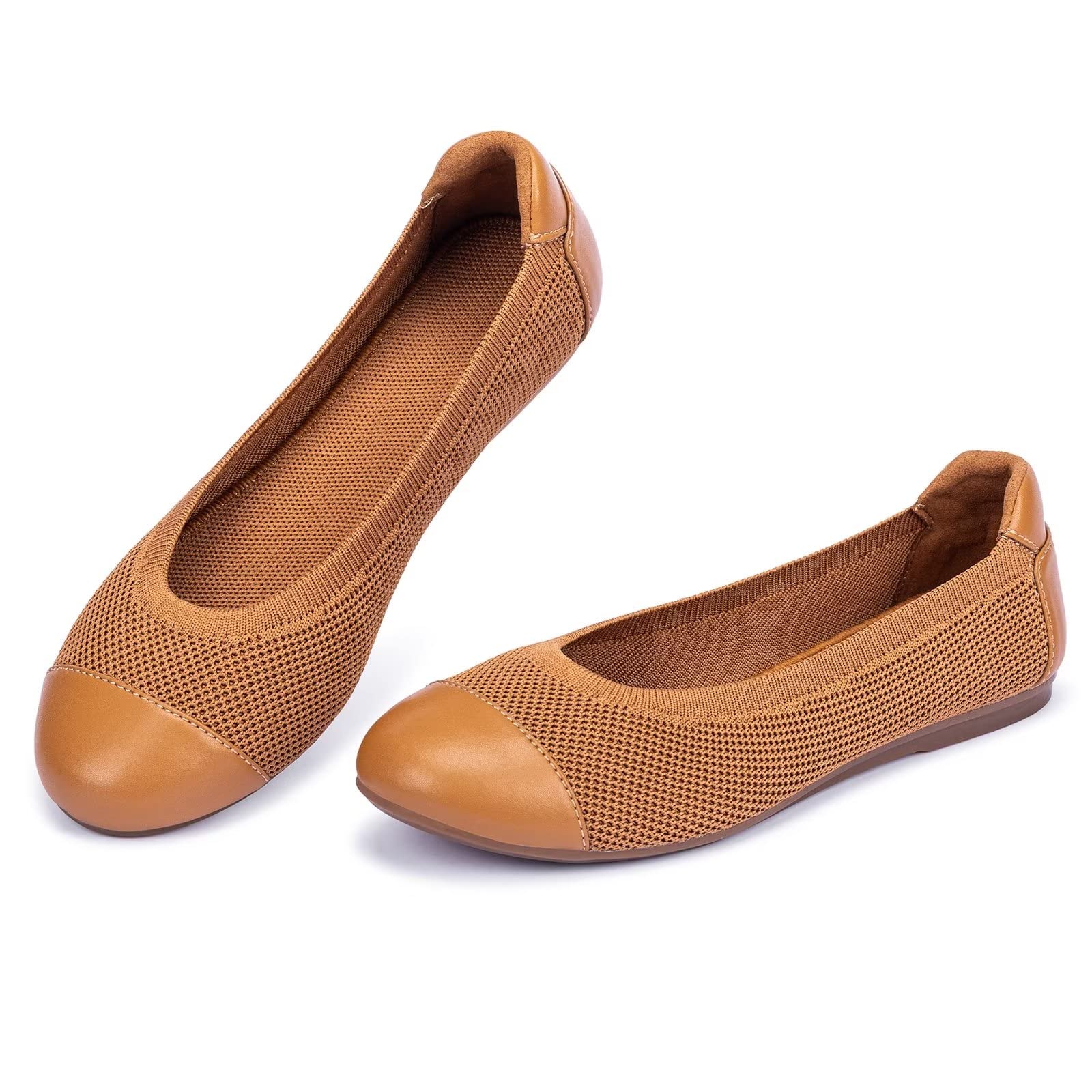 Frank Mully Women's Ballet Flats Round Toe Walking Flats Slip On Work Shoes Knitted Flats Shoes for Woman Soft Lightweight