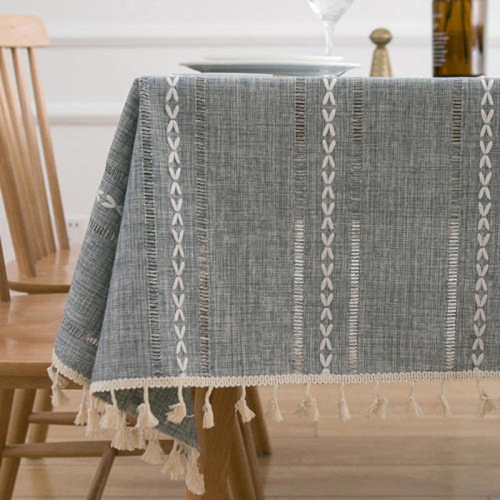 Tovaglia Da Tavolo Antifade Lino di Cotone Antimacchia con I Colori Chiari Non Sbiadisce Verde Chiaro a 130 × 220cm
