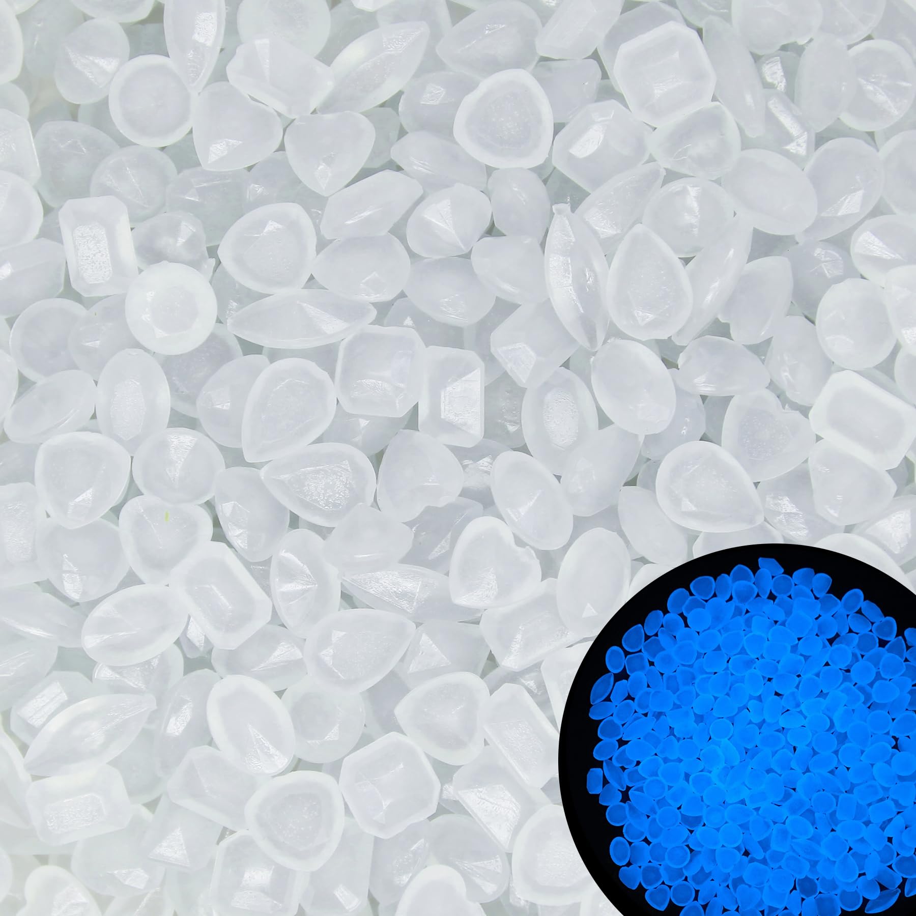 1.2LB 0.4-0.6" Glow in The Dark Rocks Outdoor Decorative Stones Glowing Pebbles for Aquarium Decoration, Driveway & Garden, White
