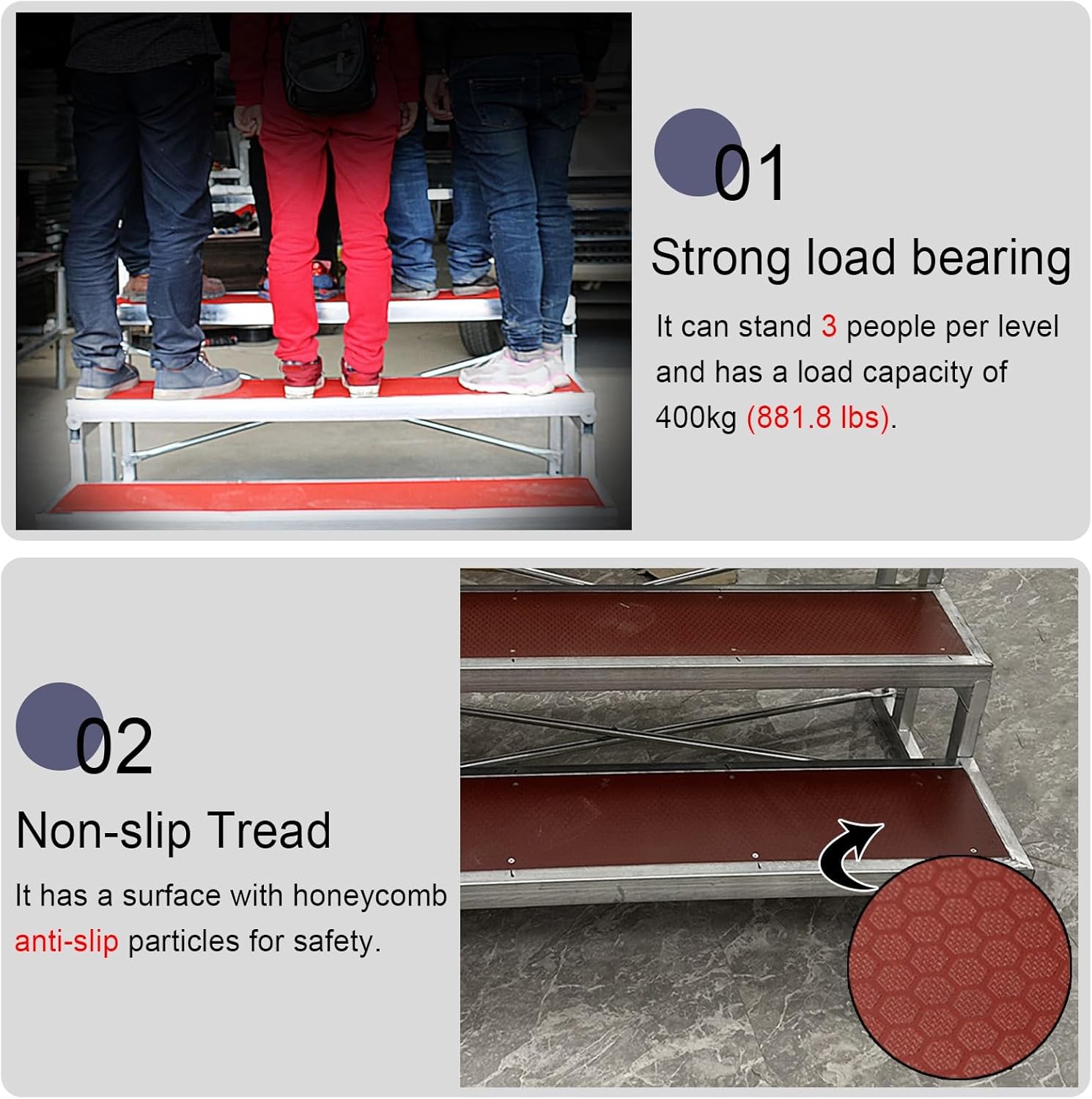 2/3 Tiers Choir Risers - Tiered Choral Steps for Performances, Speech Podium Staircase, Award Stage Platform for Schools and Events (2 Tiers)