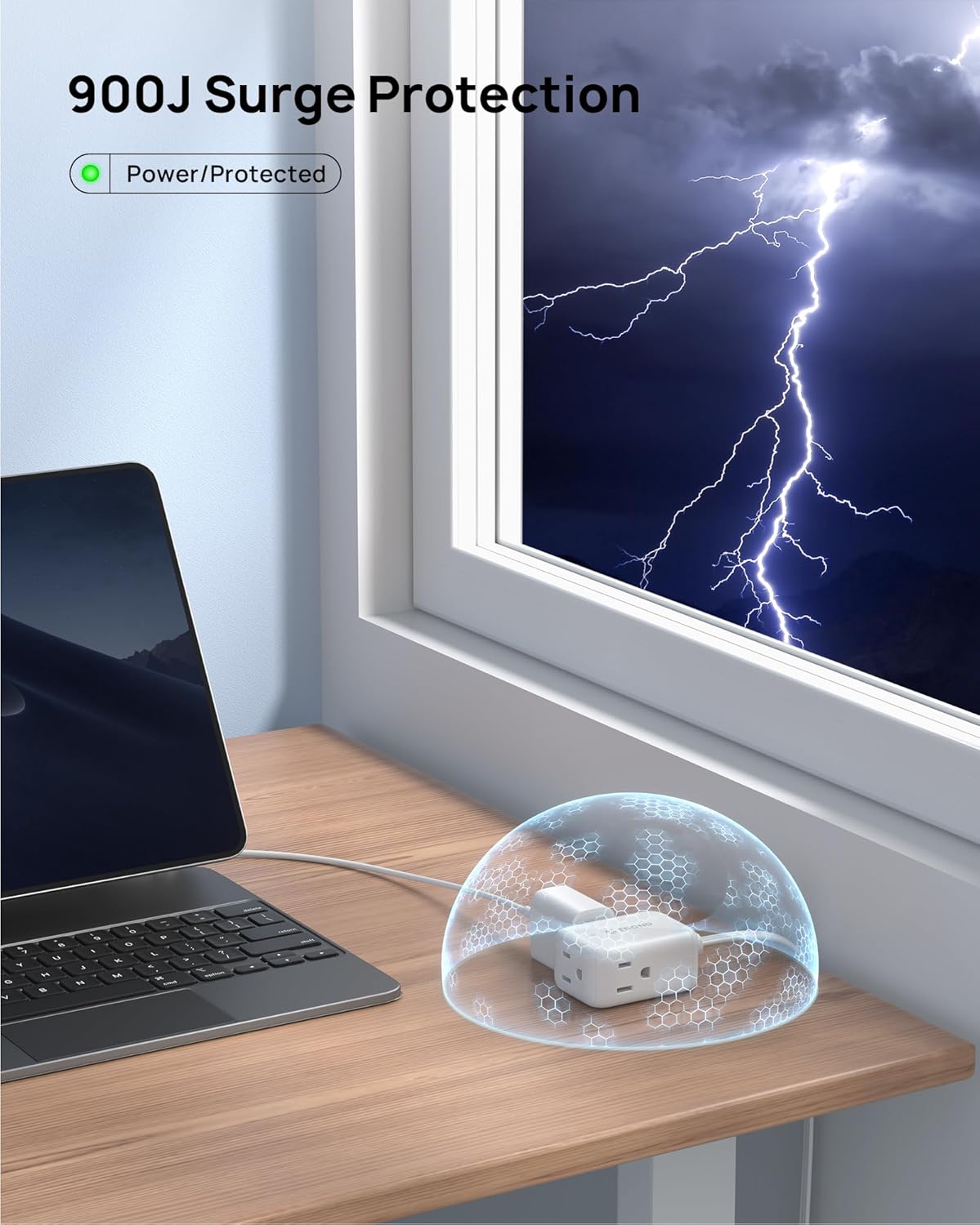 Bundle - 2 Items: 360° Rotating Flat Plug Extension Cord Surge Protector 6ft & 6 AC Outlet Splitter with 360° Rotating Plug