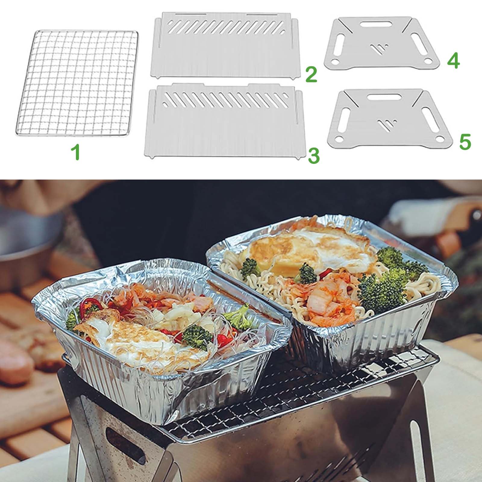 FZYCOM Portable BBQ Grill with 5 Pcs Barbecue Forks, Charcoal, Silver, Stainless Steel, Foldable, Indoor & Outdoor, Camping, Travel - Image 3
