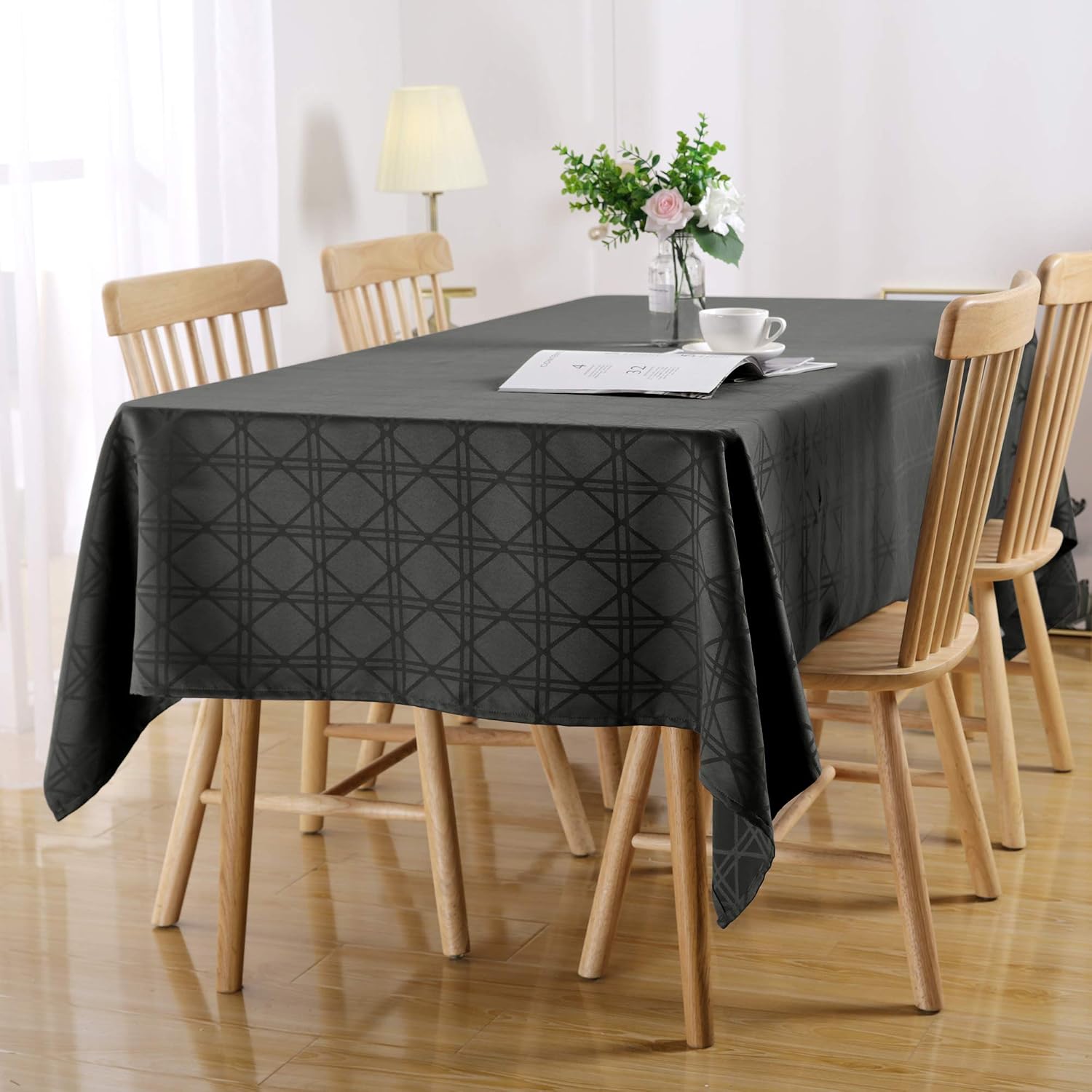 Deconovo Decorative Jacquard Rectangle Tablecloth with Geometric Patterns Wrinkle Resistant and Waterproof Tablecloths for Dining Room 60 x 84 inch Grey
