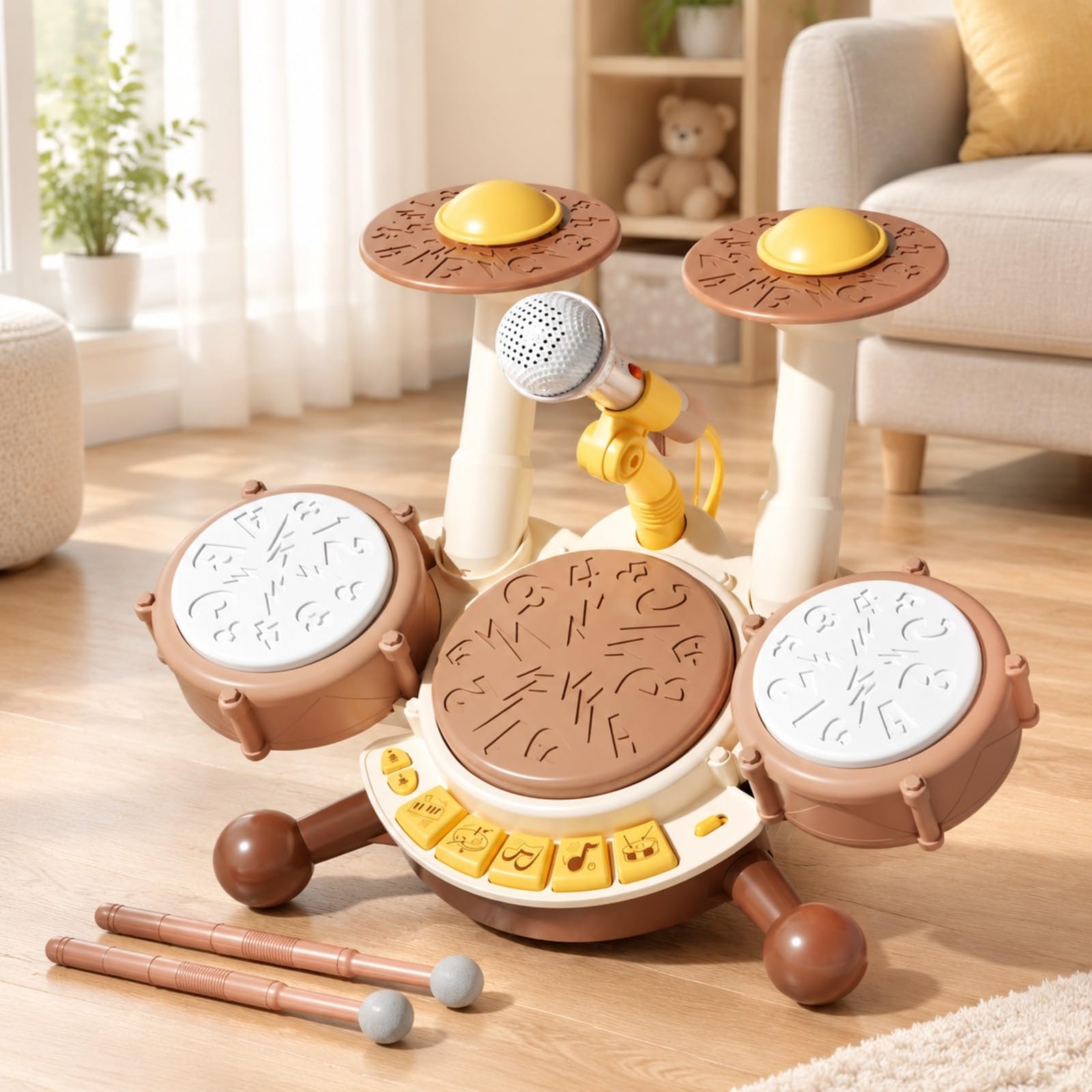Set Batteria per Bambini Resistente Giocattolo con Microfono con Batteria Giocattolo per Casa