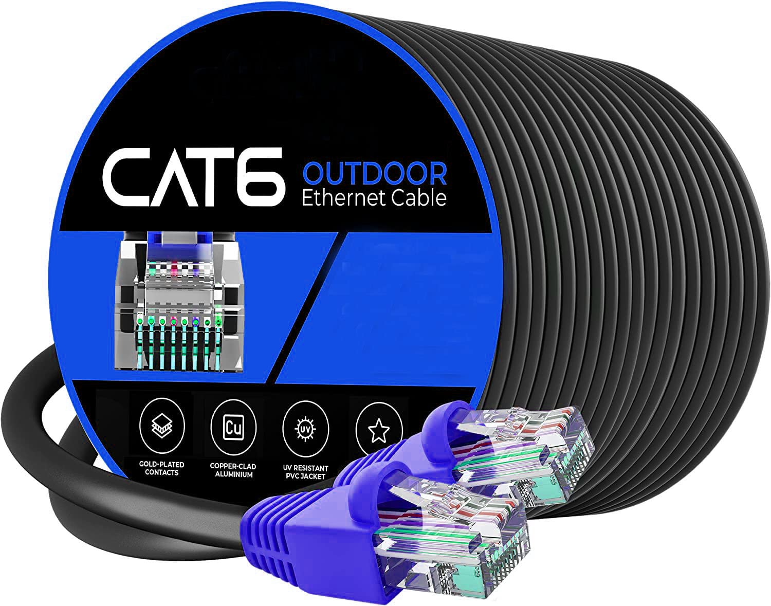 Sadow Cables Cat6 Ethernet Cable for Gaming RJ45 550 Mhz, Heavy Duty Waterproof Outdoor LAN Cable Direct Burial Zero Lag Network Patch, Compatible with PC Router Modem TV-Black (50m) (B0C2J7FLP8) Amazon Price History, Amazon Price Tracker