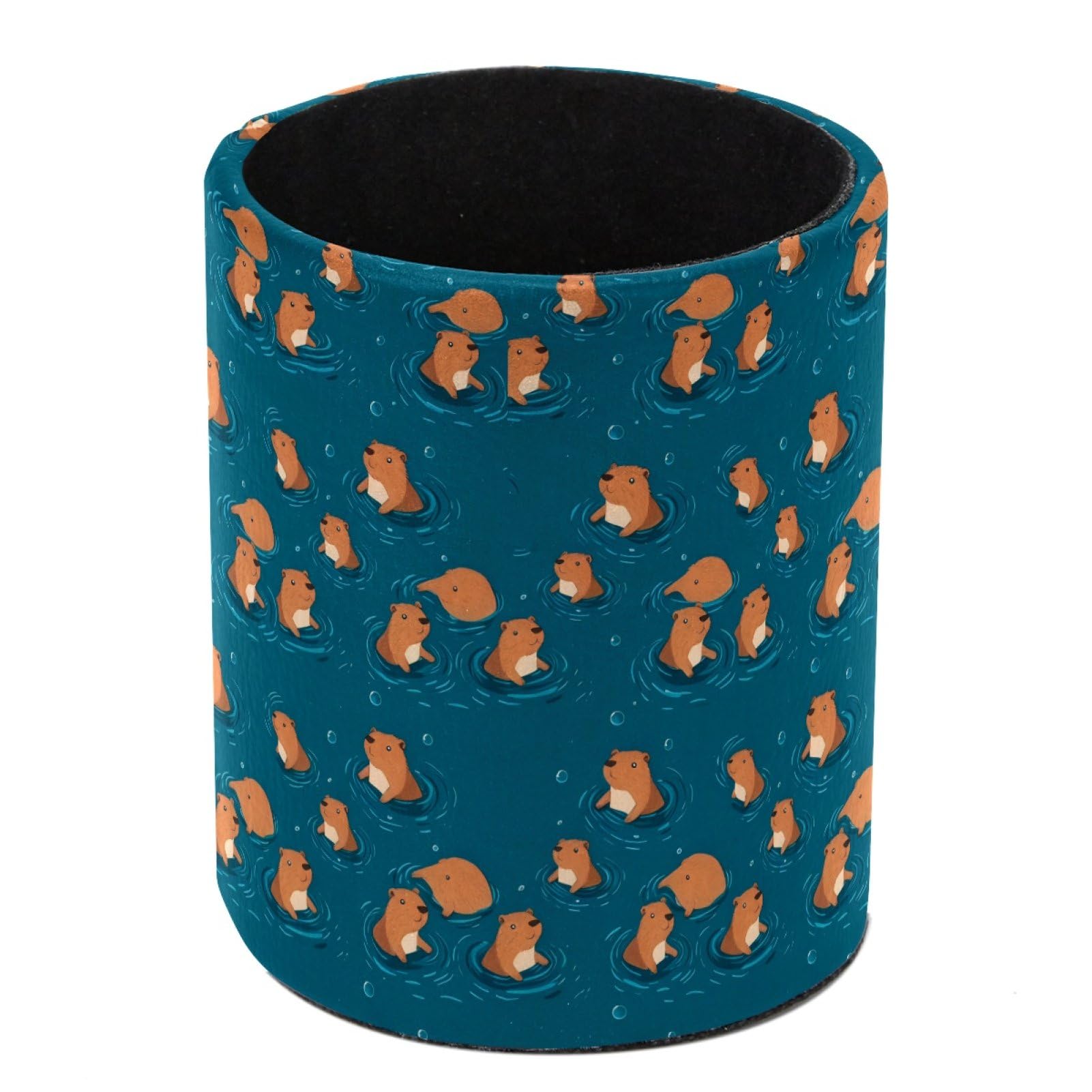 HEOEH Capybaras Pen Holder for Desk, PU Leather Pencil Holder Pen Cup Marker Holder Makeup Brush Holders, Desk Accessories & Workspace Organizers for Home, Office
