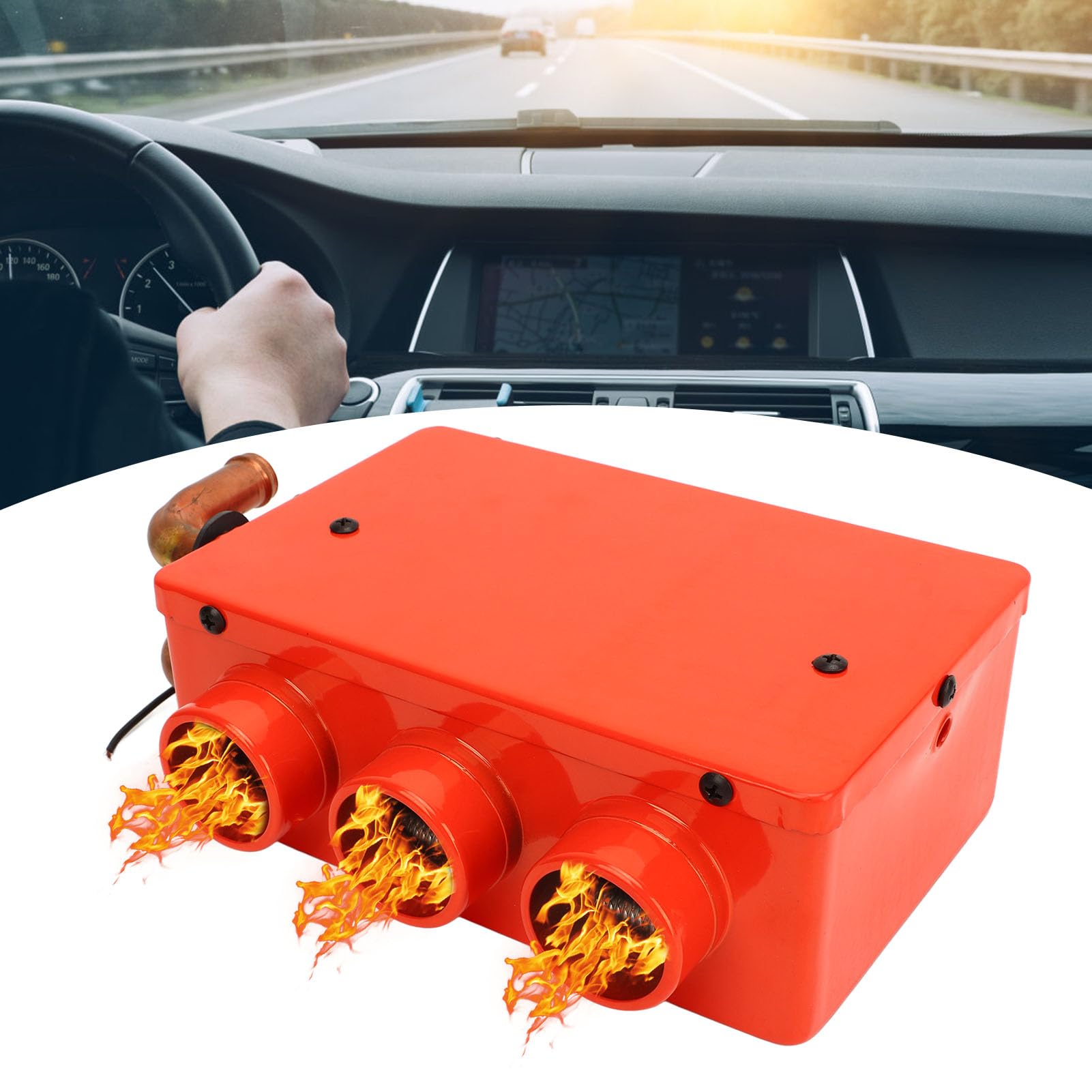 Samochodowy wentylator grzewczy, 50 W, czerwony, przenośne ogrzewanie przedniej szyby, akcesoria samochodowe, mały, kompaktowy odmrażacz na przednią szybę, niskie zużycie energii do samochodu, (12 V)