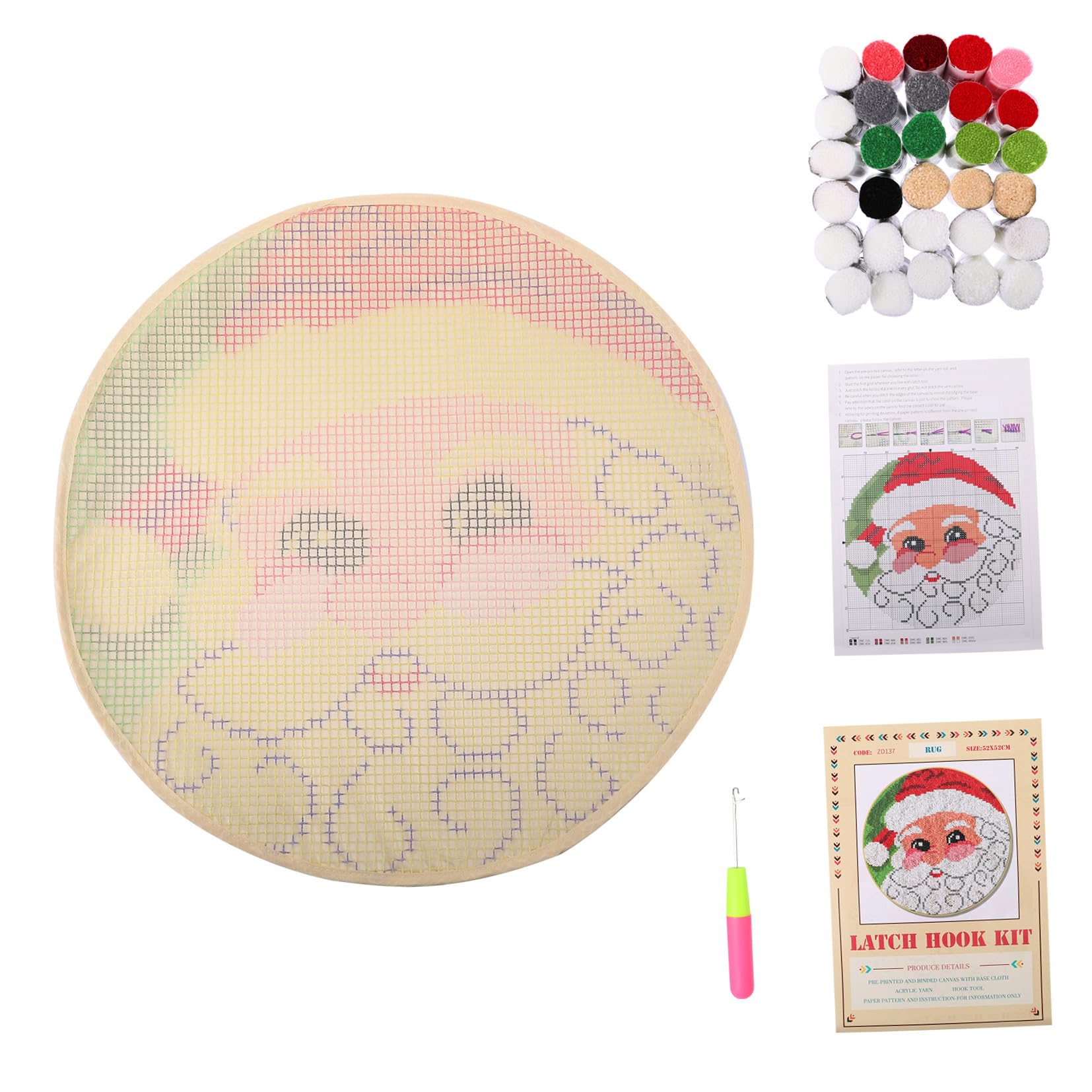Cabilock Kit Di Uncinetto Fai Da Te Per Tappeti Natalizi Filo Acrilico Intero Colore Vivi Motivi Natalizi Punta Plastica Anti-scivolamento Rete Stampa Colorata