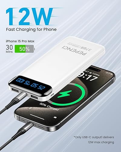 Miniatura 2 de Cargador portátil banco de energía 10000 mAh USB C entrada y salida, cargador portátil iPhone carga rápida, cargador de teléfono portátil delgado