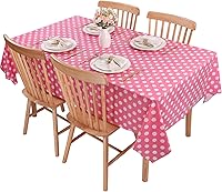 Vista 5 de Kesfey 3 Packs Minnie Mouse Tablecloth 54 x 108 Inch Pink Polka Dot Table Cloths Disposable Plastic Pink Waterproof Picnic Table Covers Pink and