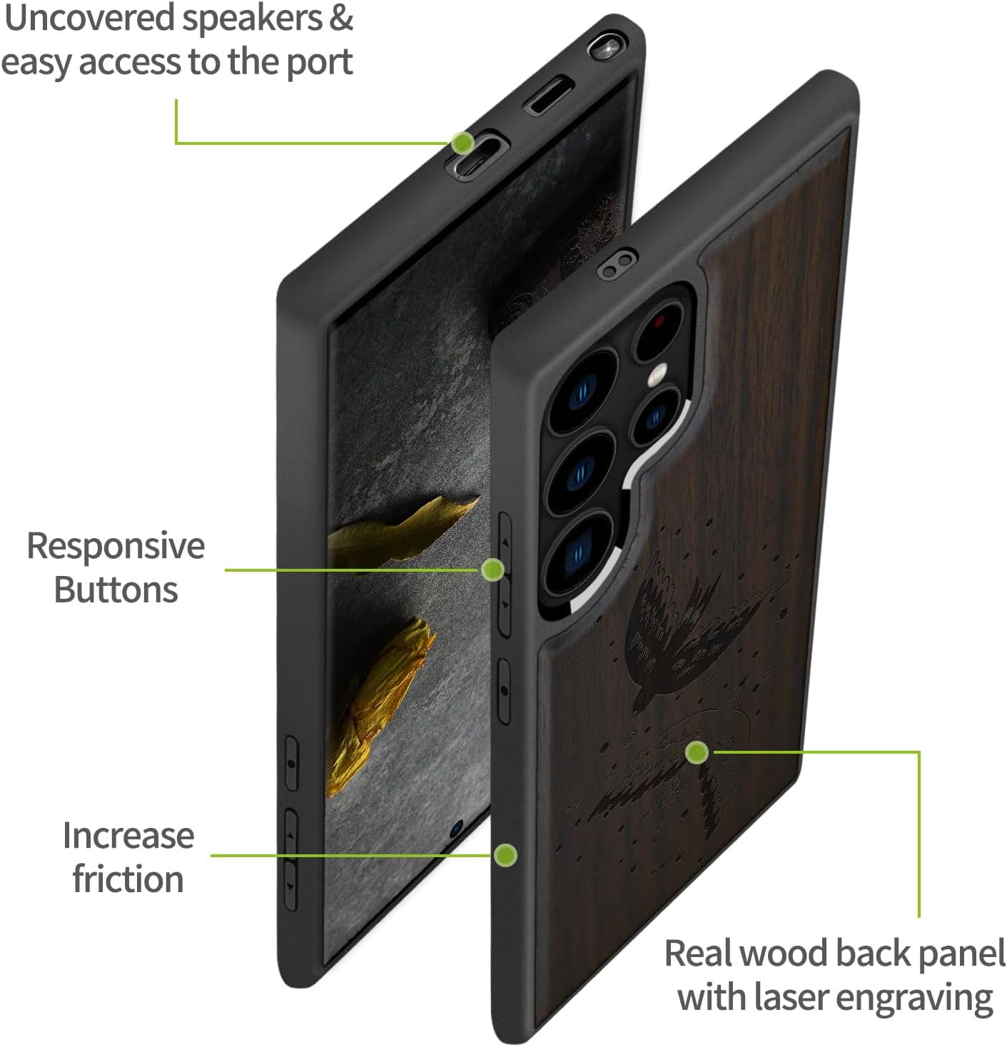 Carveit Magnetic Wooden Case for Samsung Galaxy S25 Ultra Case 2025, TPU Shockproof Cover & Wood Artisan Engraved, Compatible with MagSafe Wireless Chargers (Minimalist Flight) Blackwood
