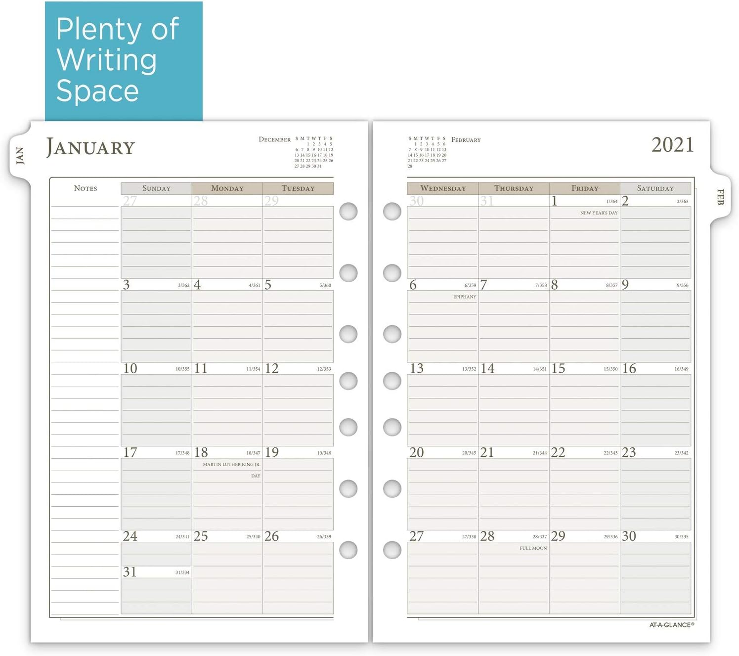 2021 Monthly Planner Refill by AT-A-GLANCE, 87229 Day-Timer, 5-1/2" x 8-1/2", Size 4, Ruled Daily Blocks (481-685Y-21)