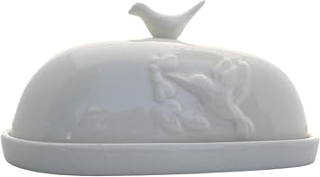 JBK Pottery Hummingbird Butter Dish - White Large Capacity Fits East or West Coast Butter! Large enough to hold 2 sticks of butter