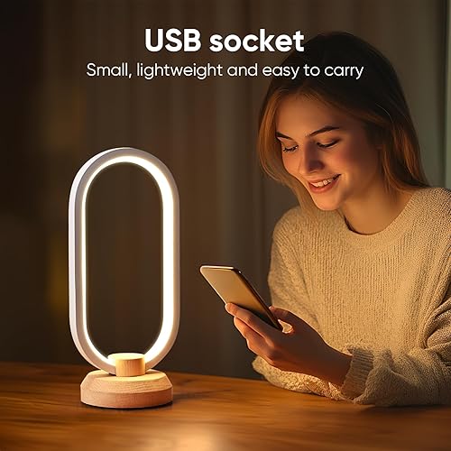 Miniatura 4 de Lámpara de escritorio moderna lámpara de mesa de madera LED, luz de noche de noche de noche, iluminación LED regulable, decoración creativa del