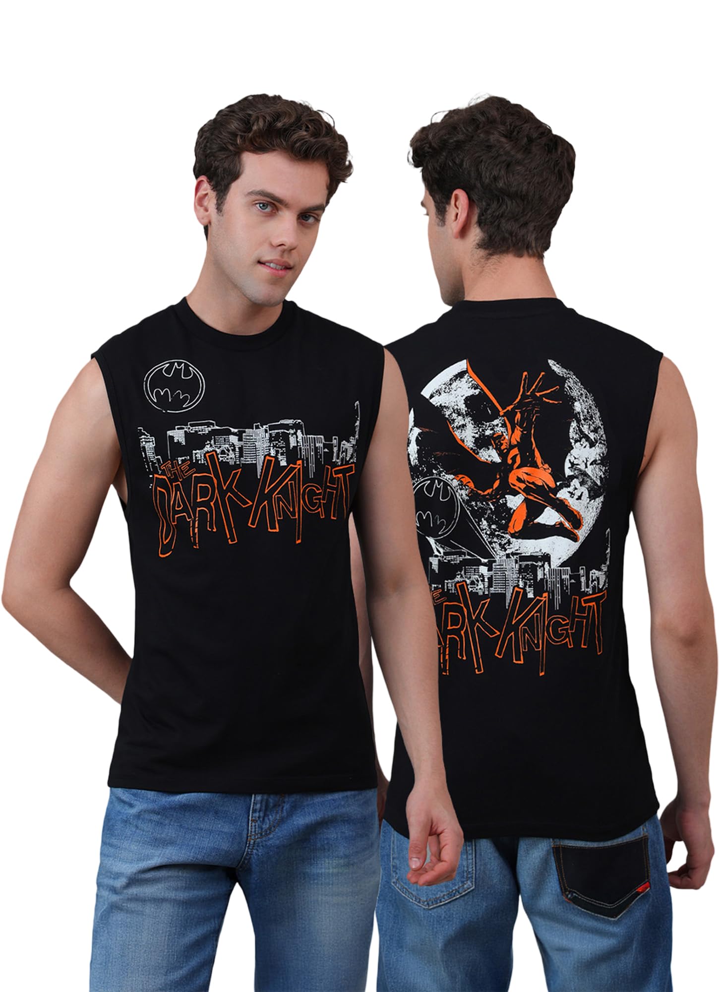 free authority Official DC Comic Batman Dark Knight Men Round Neck Sleeveless Black Graphic Printed Regular Fit Cotton Vests-picture-15
