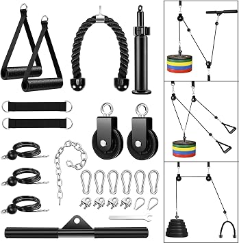 Cable Weight Pulley System Gym, Upgraded Dual Cable Pulley Attachments for Gym, Fitness Pulley Cable System, Home Gym Pully Exercise Equipment for LAT Pulldown, Triceps Extension, Biceps Curl