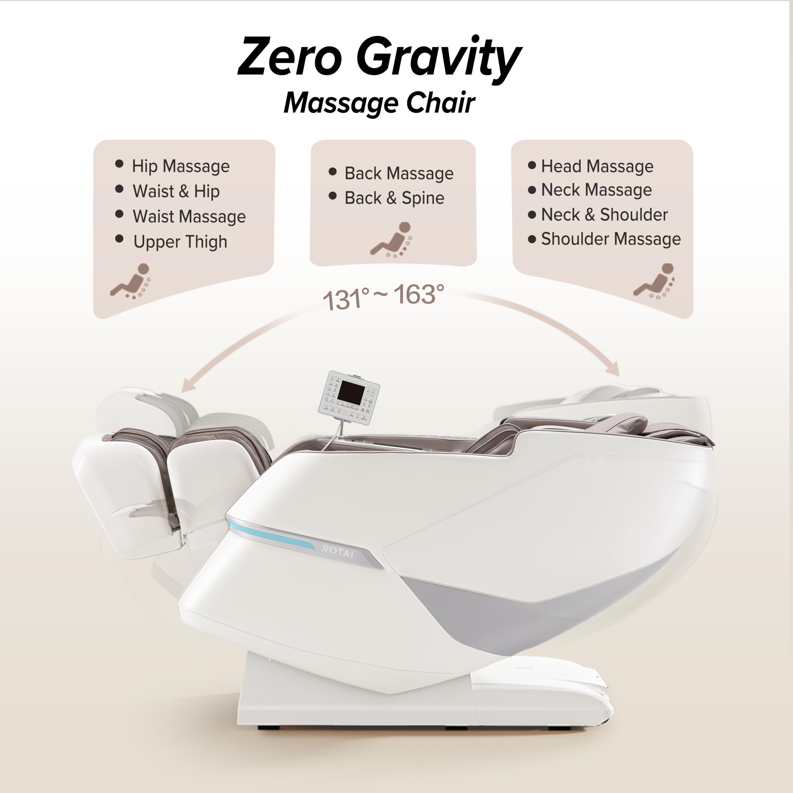 ROTAI Poltrona Massaggiante Intelligente con Doppio Motore e Tecnologia 4D, Funzione Zero Gravity, Massaggio Completo Shiatsu, Bluetooth, Funzione Termica e Ruote per Piedi (Grigio)