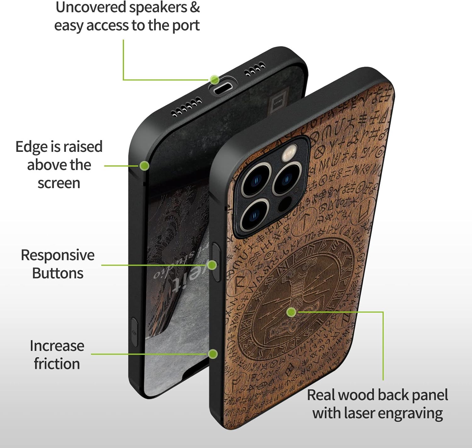 Carveit Magnetic Wood Case for iPhone 12 Pro Max Case [Natural Wood & Black Soft TPU] Shockproof Protective Unique & Classy Wooden Cover Compatible with MagSafe (Thors Hammer -Walnut)