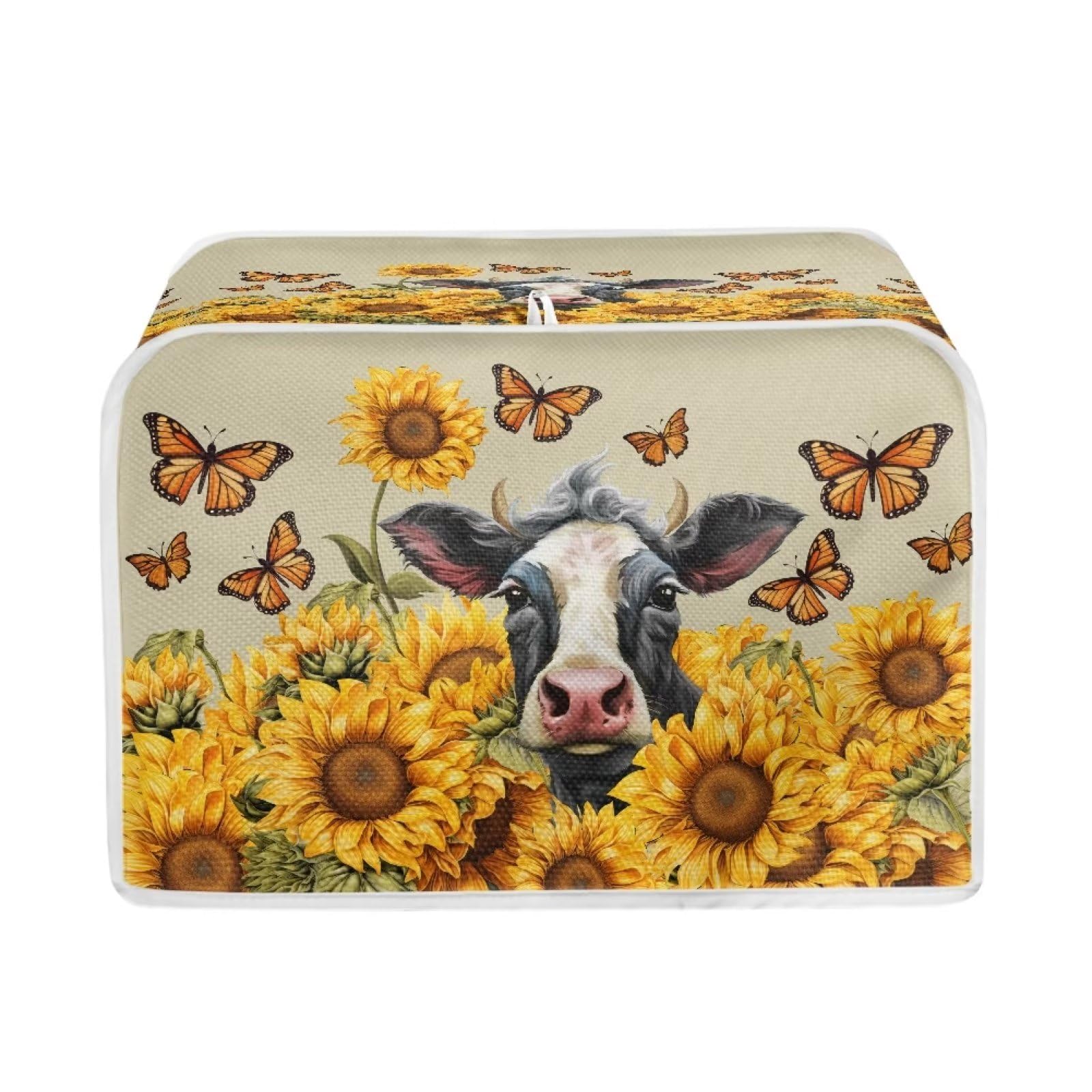 Talayituse Cow Sunflower Butterfly Print 2 Slice Toaster Covers Dust Protection Bread Maker Covers Toaster Oven Cloth Cover Kitchen Accessories Washable Appliance Cover