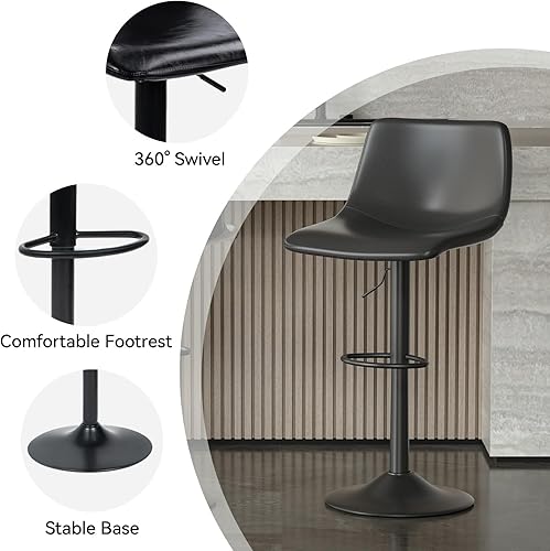 Miniatura 5 de Nalupatio Juego de 4 taburetes de bar ajustables de altura de mostrador Morden giratorios, sillas de isla para el hogar, cocina, color negro