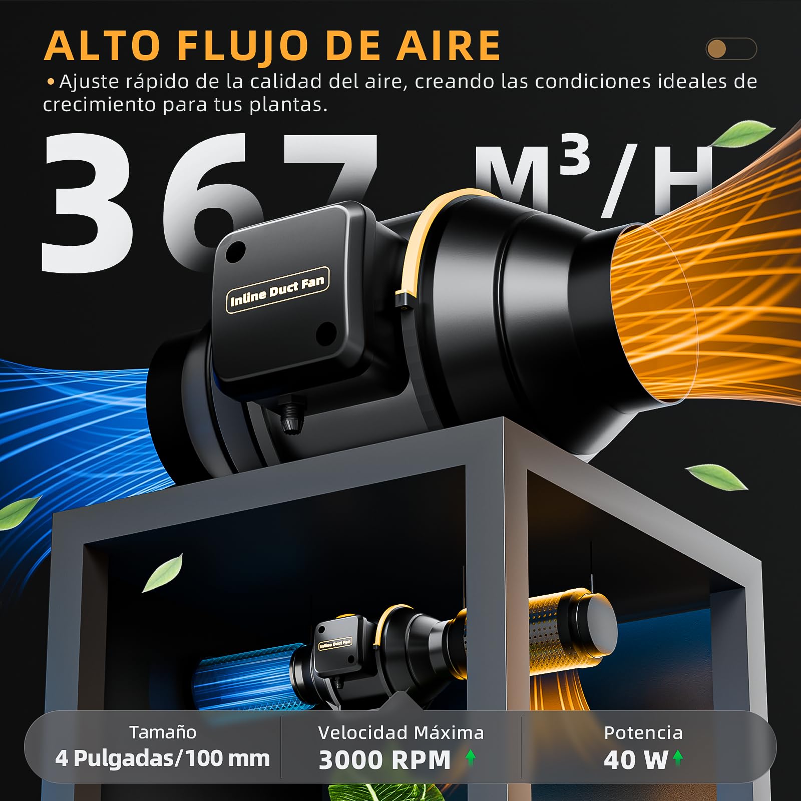 100mm Extractor de Aire con Mando a Distancia,367m³/h Ventilador de Extracción Temporizador Sensor de Temperatura y Humedad, 30dB Motor de Cobre Puro, Protección Térmica,Cable VDE 3m, Negro