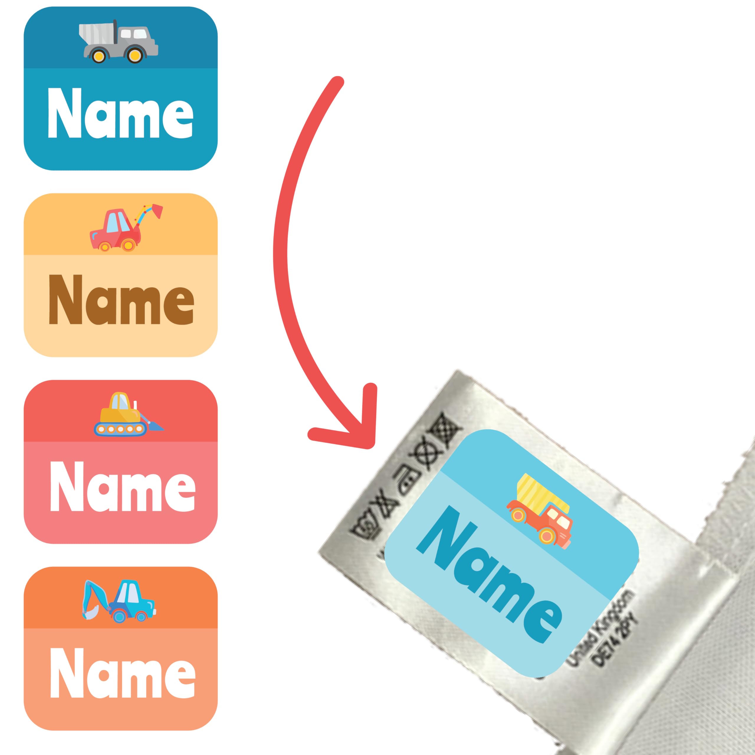 Digger Washable Stick on Clothing Name Labels - No-Iron Stickers for School Children, Care Homes, Nursery (128 Labels)