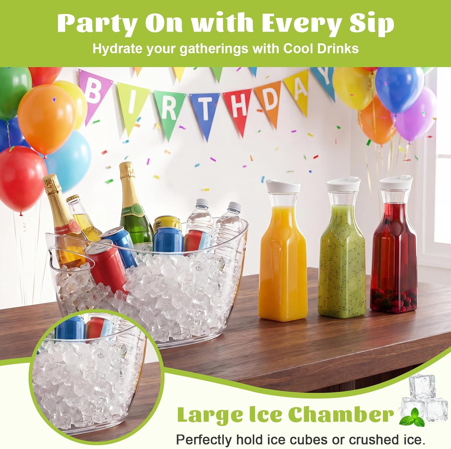 meekoo Mimosa Bar Clear Plastic Ice Bucket for Champagne Parties and Cocktail Buckets Set with Juice Carafes, Scoops, Chalkboard Labels, and Markers for Brunch, Bridal Showers, and Weddings
