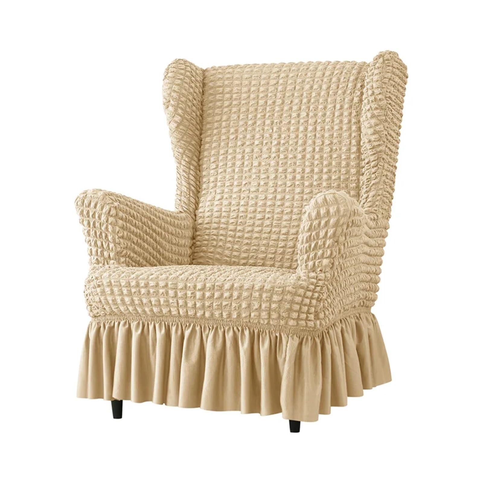 GCYEIDMA Wing Chair Slipcover Seersucker Wing Chair Cover Solid Color Armchair Slipcover Stretch Wingback Sofa Covers with Cushion Home Decor(A8 Wingchair Cover)
