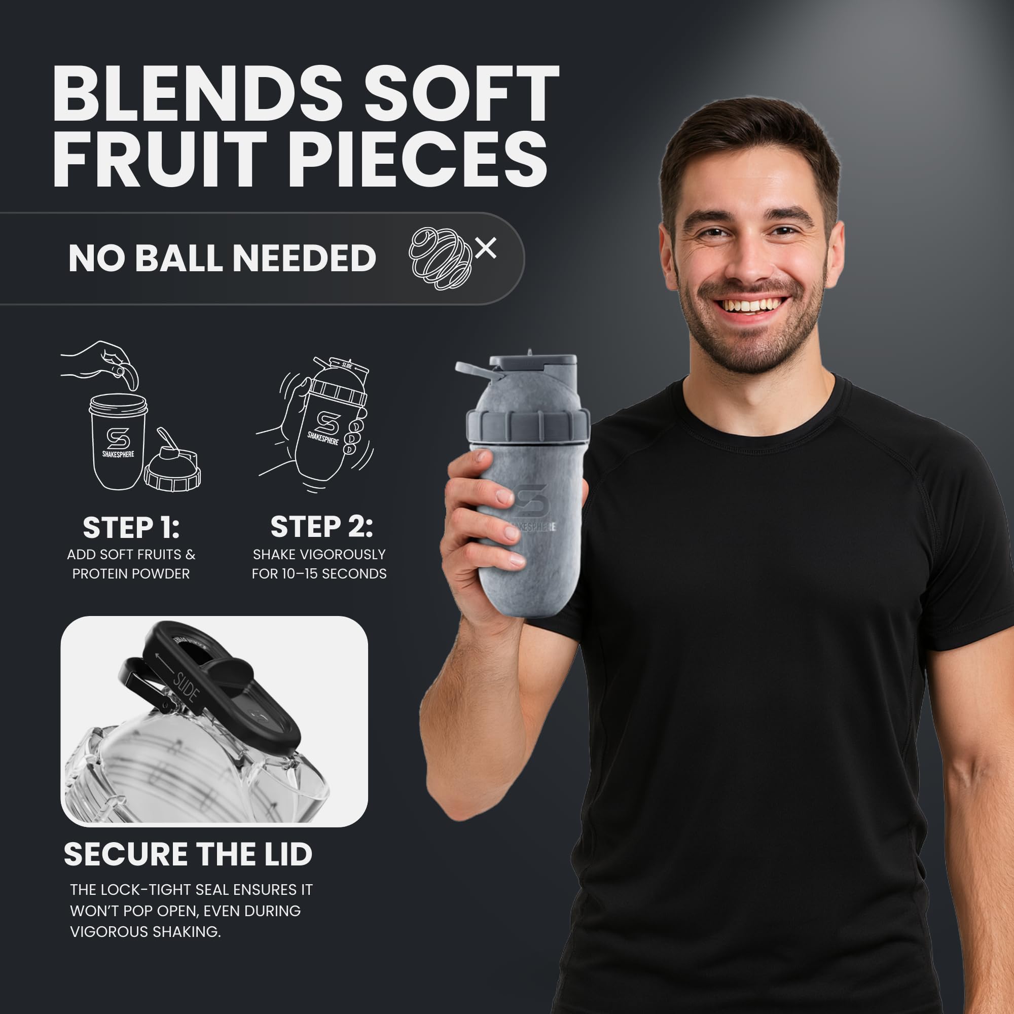 SHAKESPHERE Shaker à protéines isolé en acier inoxydable de 680 g