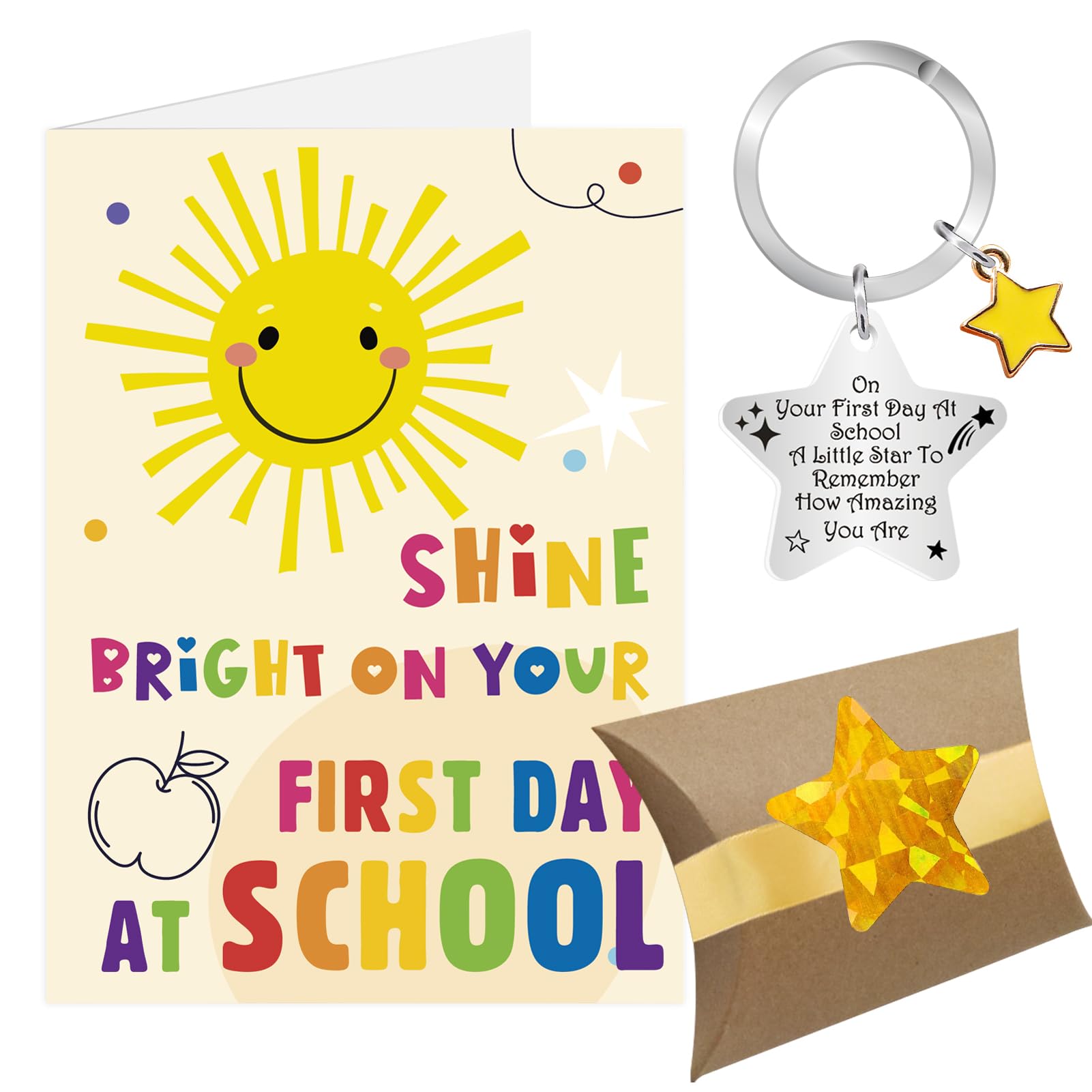 First Day at School Card, First Day of Primary School Cards, Starting School New School Card, Good Luck 1st Day at School Gifts Keyring for Boys Girls