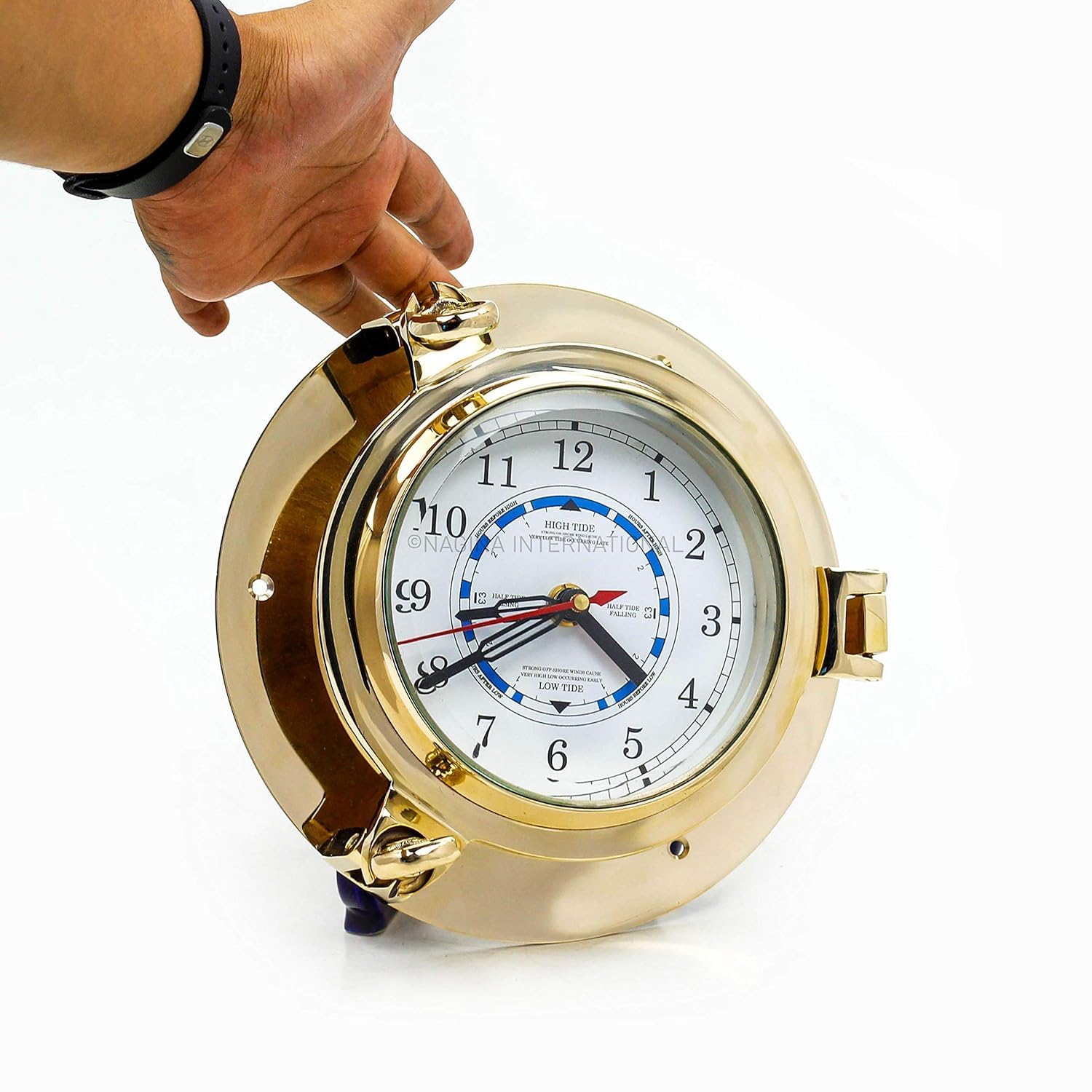 Nautical Boat's Porthole Time & Tide Clock | Maritime Brass Ship's Decor (9 Inches)