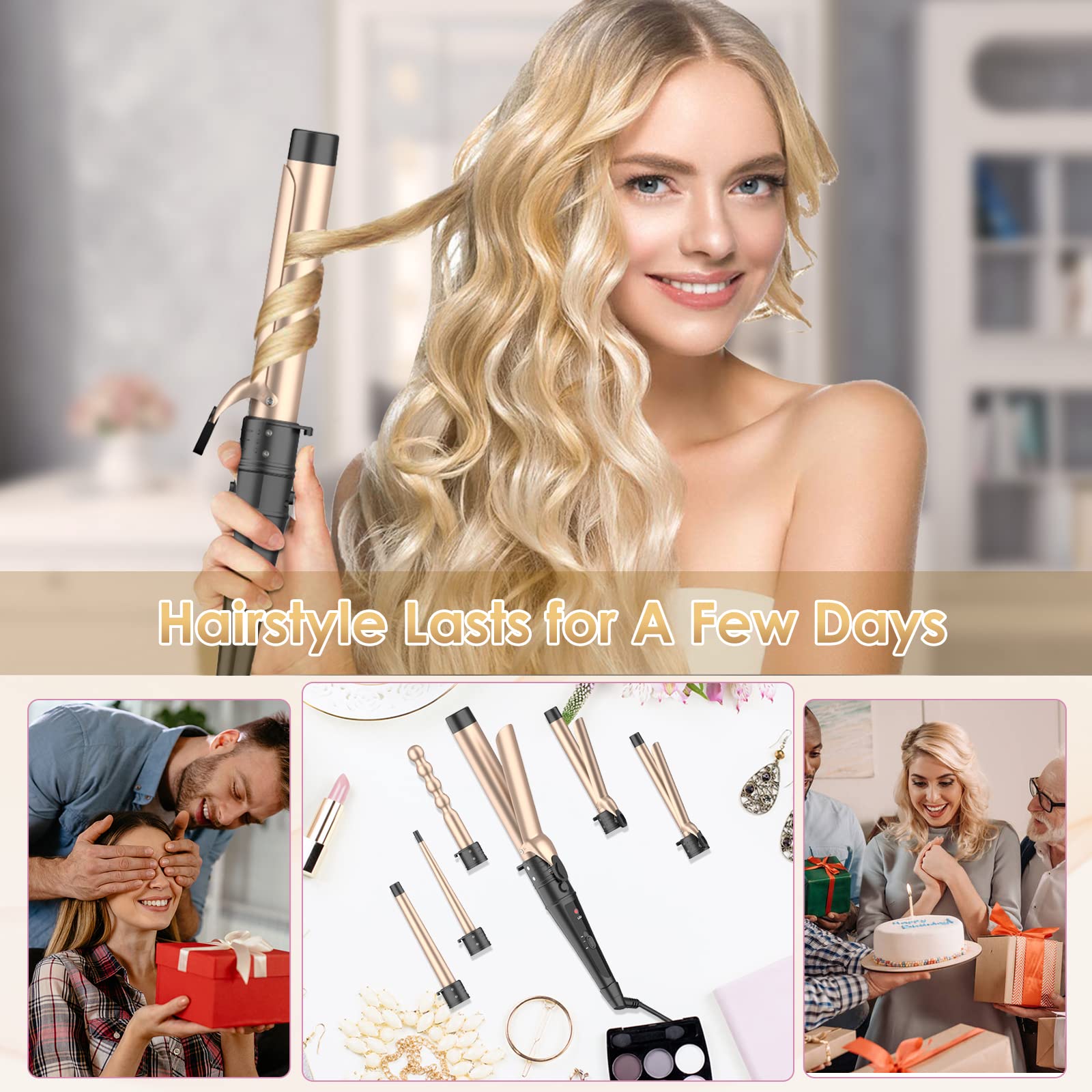 6-IN-1 Curling Iron, Professional Curling Wand Set, Instant Heat