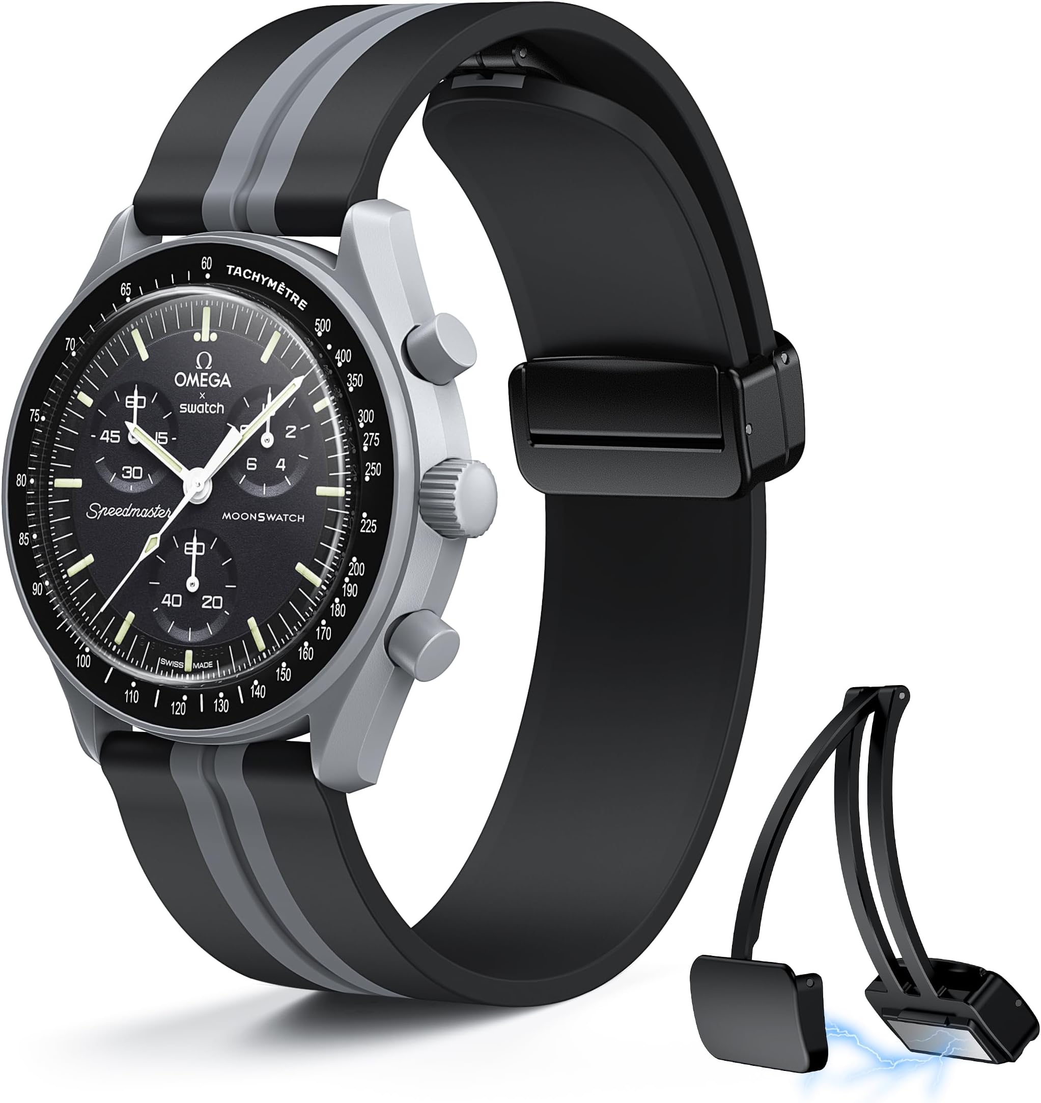 Bands for Moonswatch Watch,20mm Soft Silicone Strap Compatible with Omega x Swatch MoonSwatch Speedmaster Watch,Quick Release Magnetic Buckle Waterproof Replacement Strap for Swatch Omega Men Women