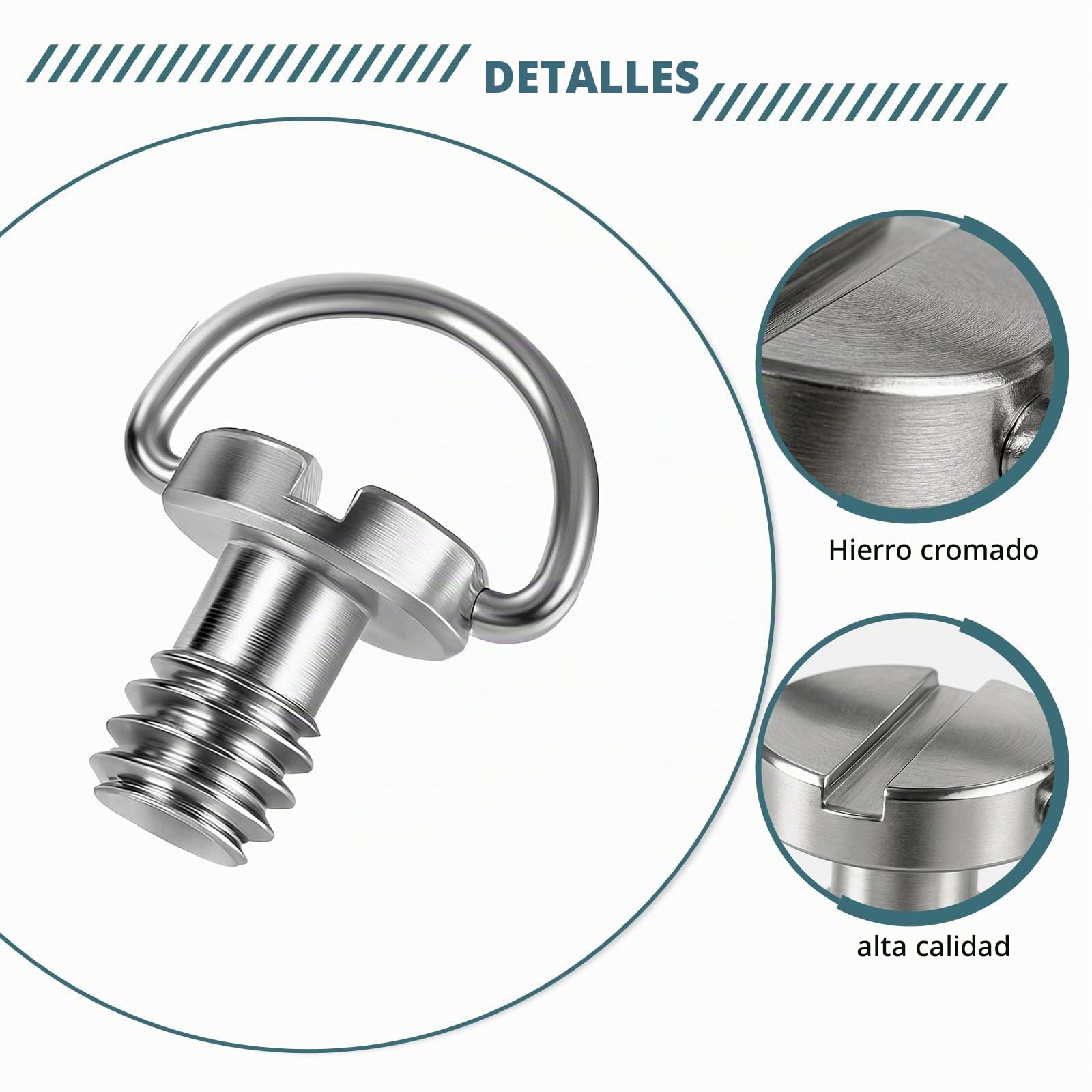 Tornillo De 1/4 Para Cámara Con Anillo D Y Rosca Estándar | Pack De 2 En Acero Inoxidable Resistente, Compatible Con Trípodes Y Placas De Liberación Rápida