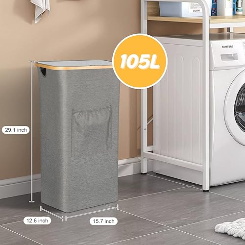 Miniatura 2 de Cesta de lavandería grande con tapa  bolsillo frontal cesta plegable de ropa de 105 L para lavandería ropa de bebé cesta portátil para ropa sucia