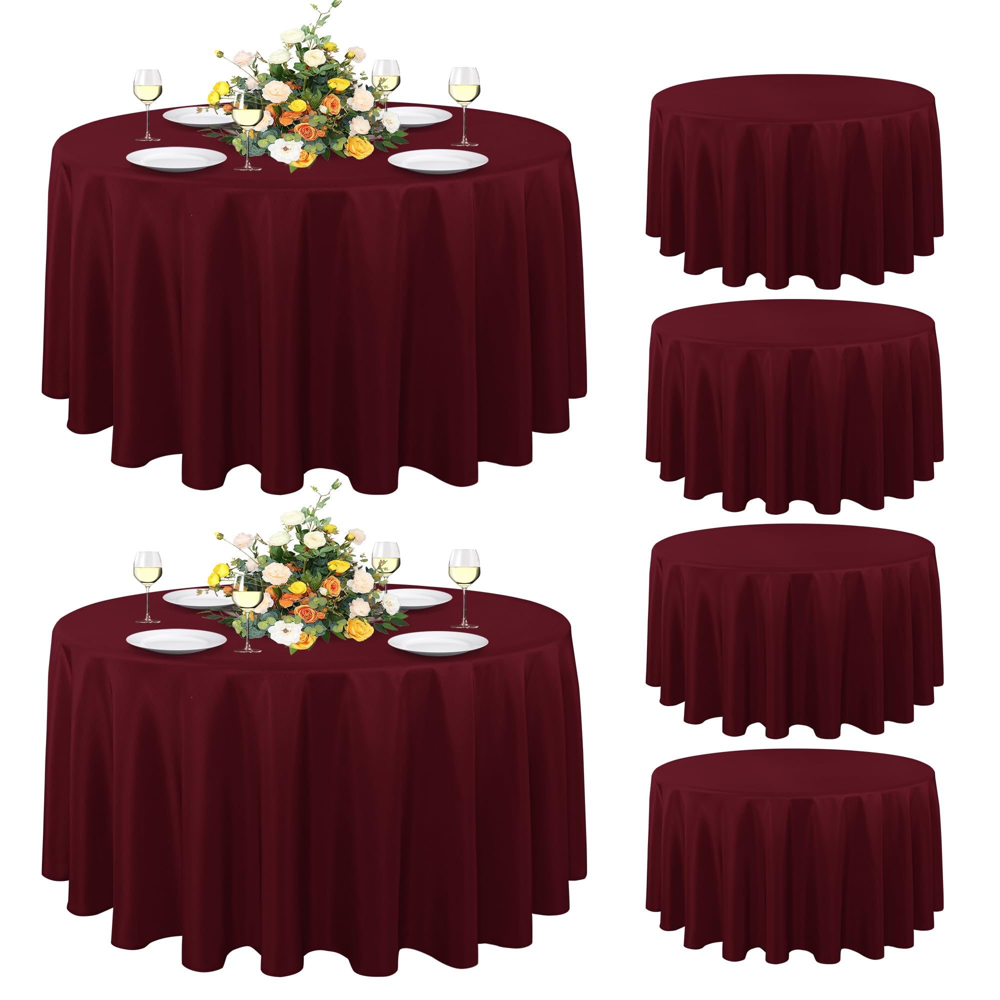 sancua 90 Inch Round Tablecloth Burgundy, 6 Pack