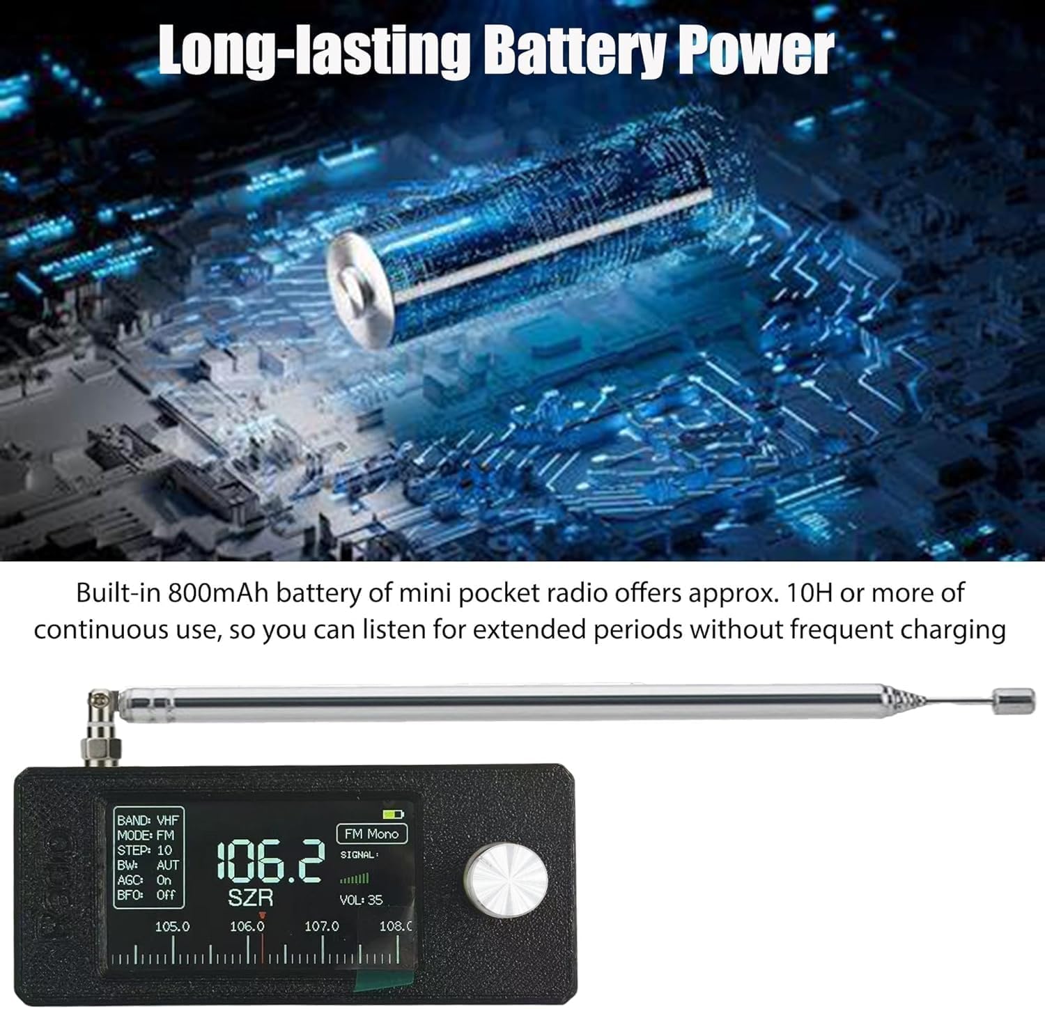 Si4732 Mini Radio, Portable 0.5-108MHz Shortwave Radio Receiver, AM/FM/LSB/USB Full Band Pocket Radios, with 1.9 Inch IPS Color Screen, Built-in Loop Antenna & Headphone Amplifier