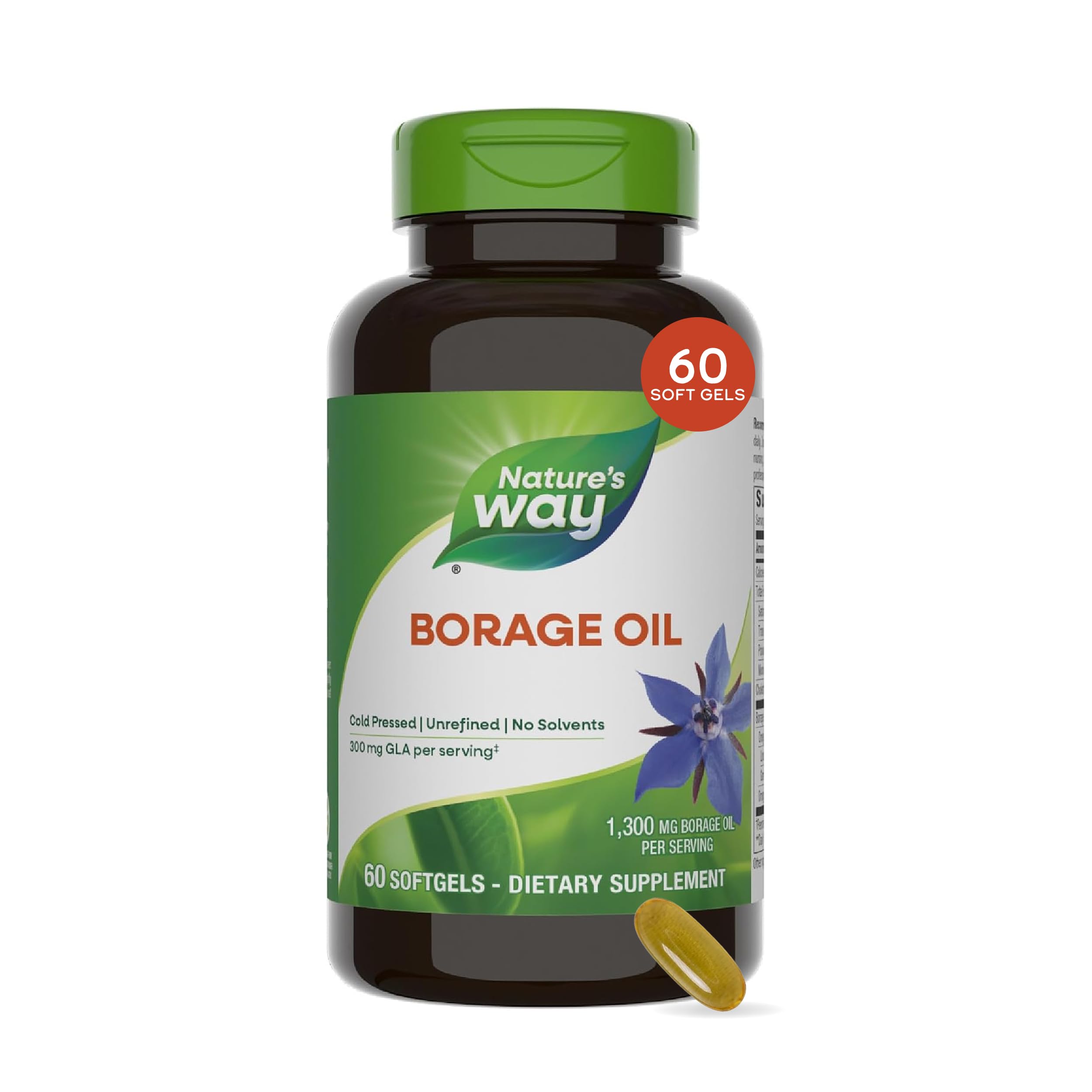 Nature's Way Borage Oil, Cold Pressed and Unrefined Supplement, 60 ct