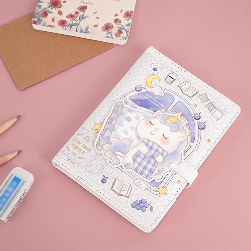 Miniatura 5 de Lindo cuaderno de dibujos animados kawaii, cuaderno de bocetos japonés con cubierta de cuero, cuaderno de notas, cuaderno de viaje, morado