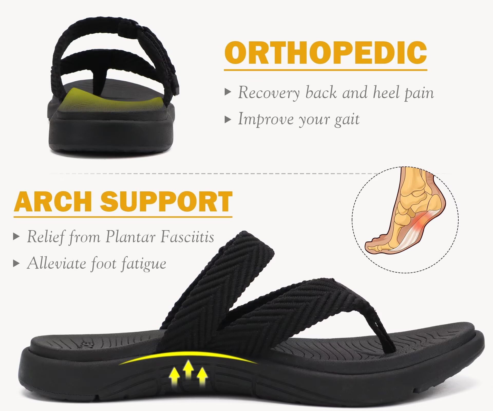 COFACE Orthopedique Tongs Femme Confortable Soutien Voûte Plantaire été Plage Piscine Tongue Legere Yoga Mat Tissu Flip Flop Antidérapante Caoutchouc Semell