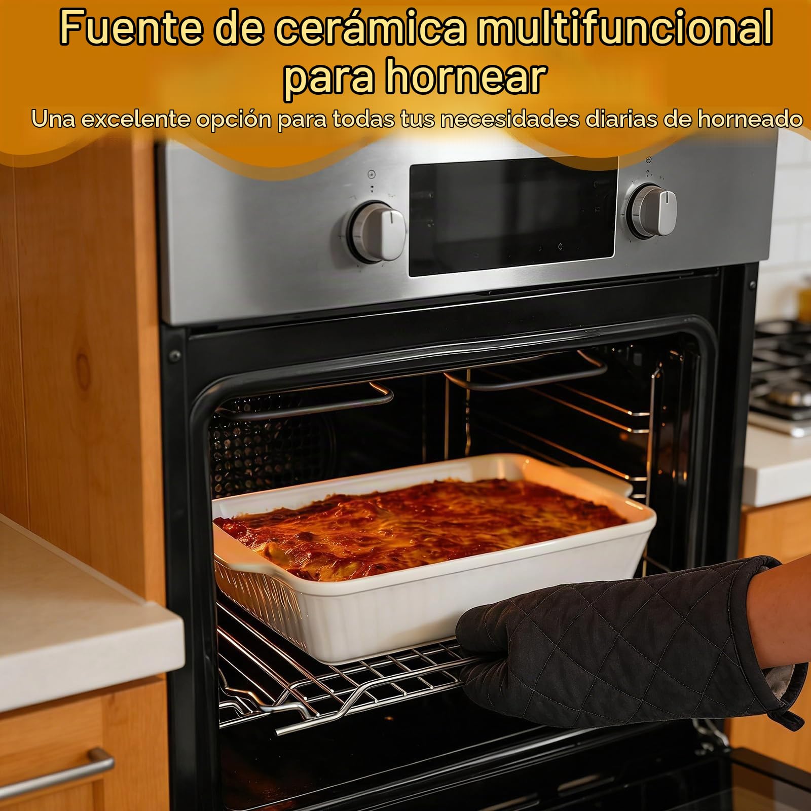 3.8L Fuente Horno Cerámica Blanco con Mango Anti-Calor, 38x23x7.3cm Bandeja de Porcelana Multifuncional Apto Lavavajillas, Freezer y Microondas para Gratinar Lasaña, Guisos y Postres