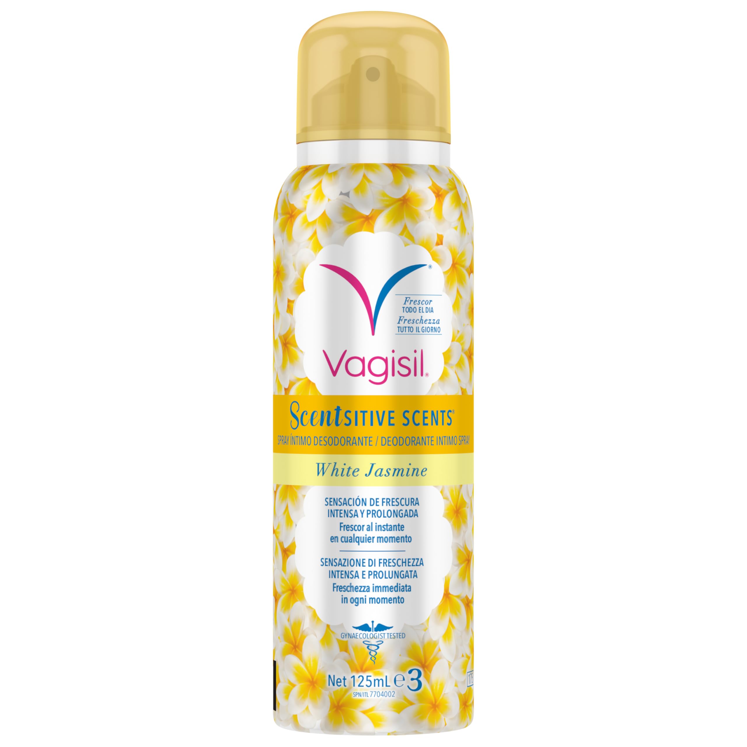 Vagisil Esencias Delicadas Spray Íntimo Desodorante Jazmín Blanco, Aroma Floral para una Sensación de Limpieza y Frescura Todo el Día, Hipoalergénico, 125ml