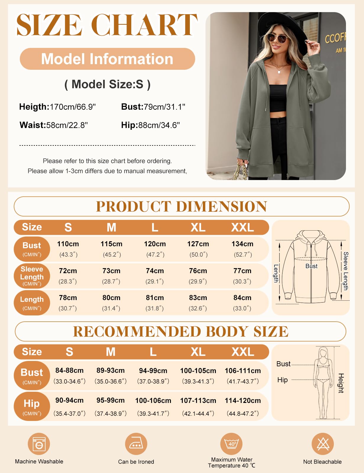 Vancavoo Sweats à Capuche Femme Zippé Polaire Veste Long Sweatshirt Automne | Doublure Polaire Légère, Coupe Ample, Manches Raglan, Zip Double Curseur, Bords Côtelés et Poches
