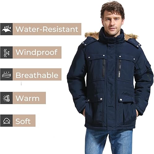 Miniatura 5 de Yozai Men's Winter Coat, Warm Jackets for Mens Water Resistant Ski Snow Jacket Mountain Windbreaker Hooded Parka, S-2XL