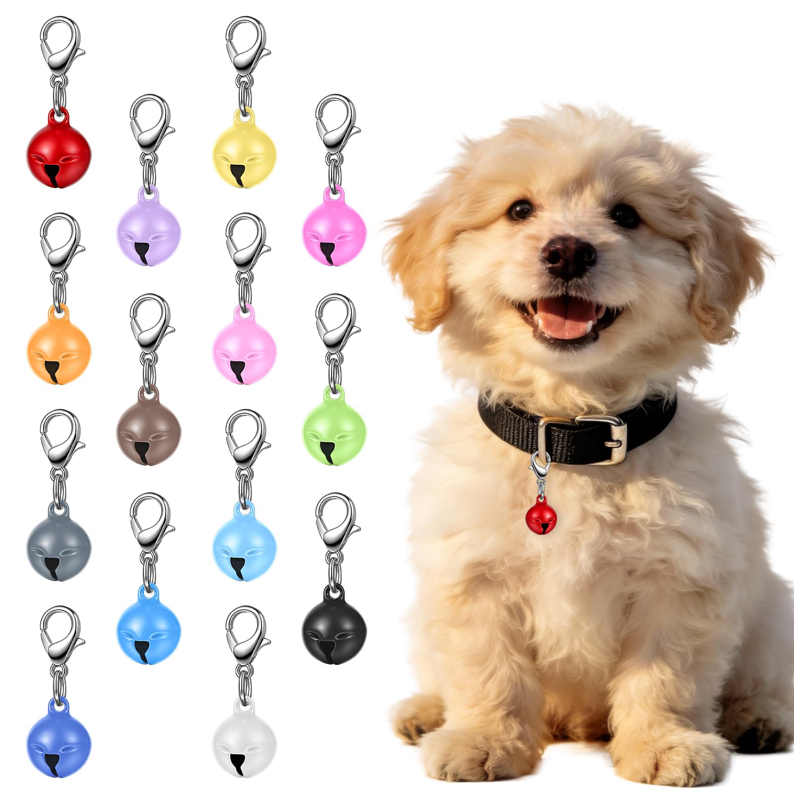 14 Pcs Pet Bells for Dog Cat Collar, Metal Round Collar Charms Loud Crisp Sound with Clasps, Kitten Small Animal Pendant Accessories, Christmas Decoration Jingle Bell (Colourful)