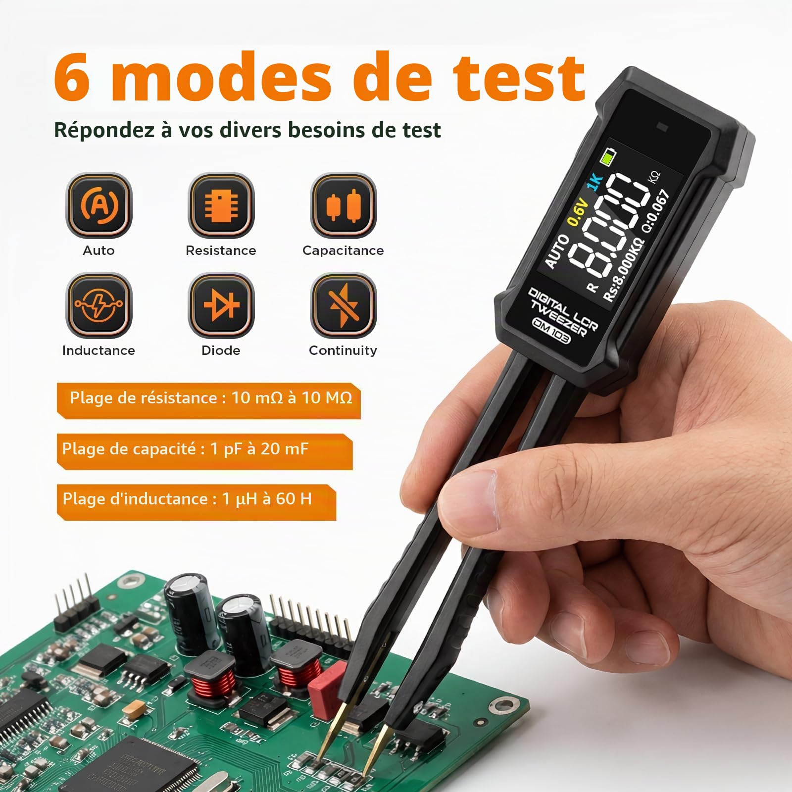 400mAh DM103 Testeur LCR Pince Intelligent, Précision ±0,5%