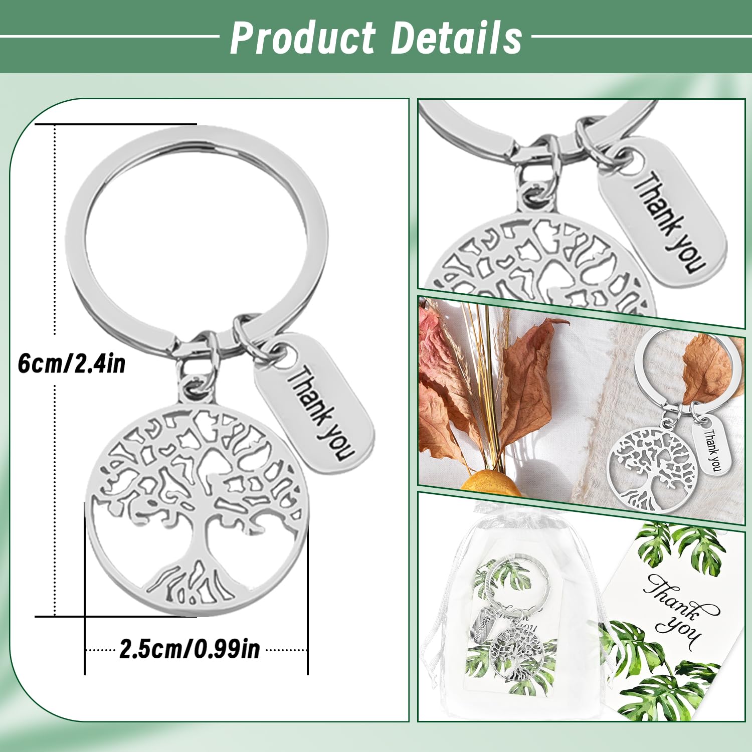 Set de 16 Regalos para Profesores – Llavero Árbol de la Vida con Tarjeta de Agradecimiento para Educación Infantil, Primaria, Secundaria, Jubilación o Despedida