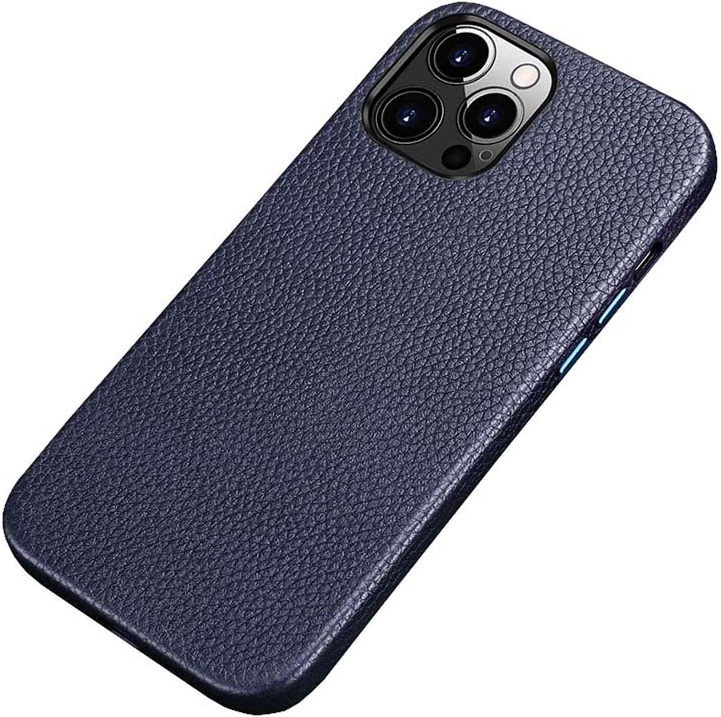 Coque iPhone 14 cuir litchi bleu avec doublure flocage élégante - 8