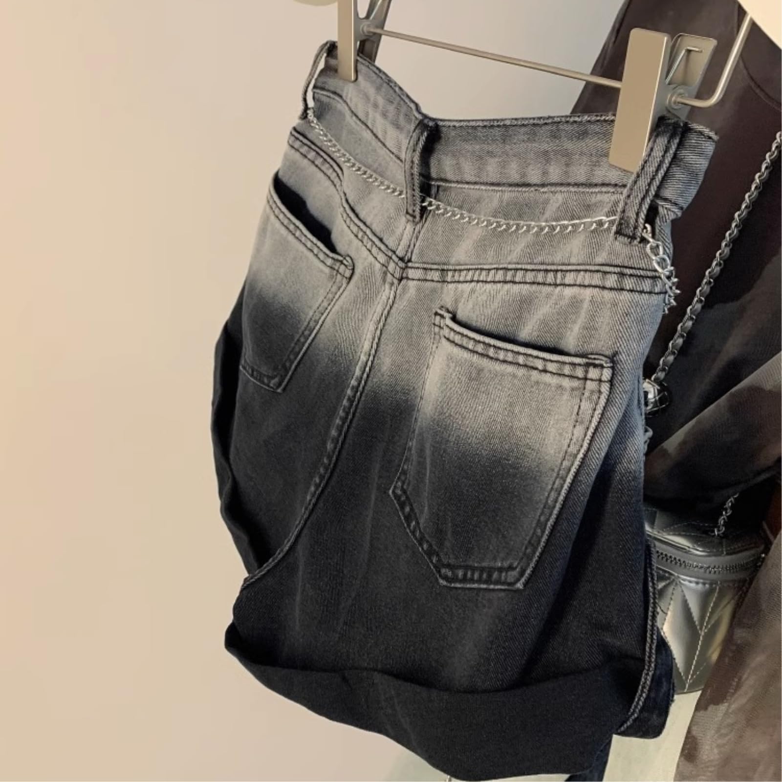 Shorts Jeans Donna Gradiente Alta Vita Larga Gamba Denim Donne Estate Sciolto Casual A-Line Pantaloni Femminile Jean Street Wear-Black Grey Shorts-XL