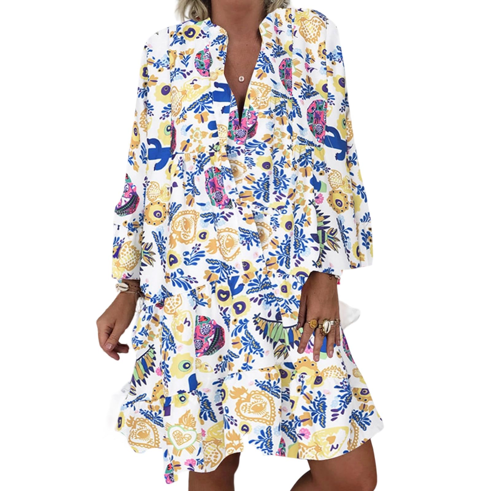 Robe de plage décontractée à manches amples et col V boutonné 4XL - 7